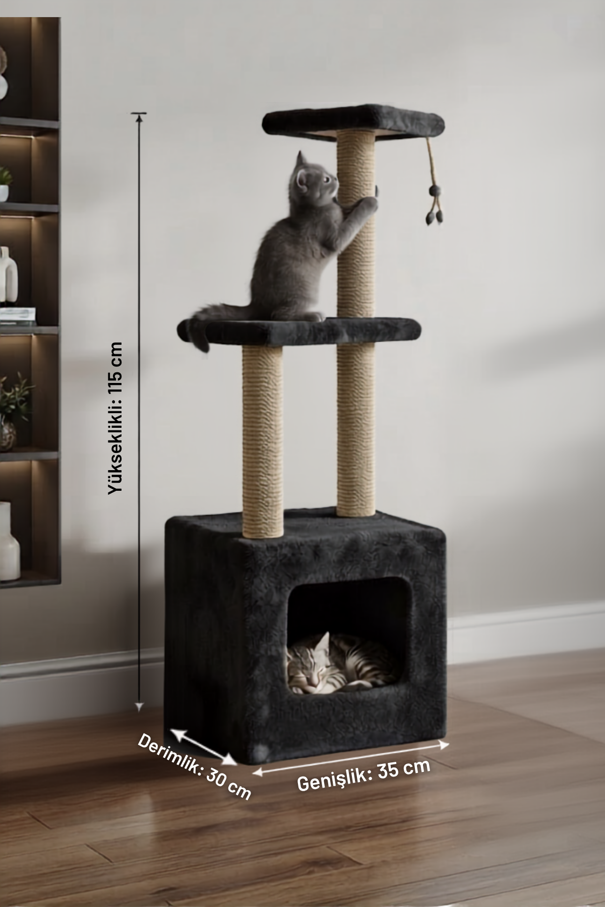 Reyo Pet Stepli Yuvalı Kare Serisi Kedi Tırmalaması Gri 115cm