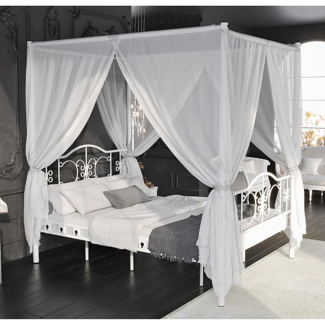 Reyo Pero Sultan Çift Kişilik Başlıklı Ferforje Metal Beyaz Karyola (Cibinliksiz) 180x200