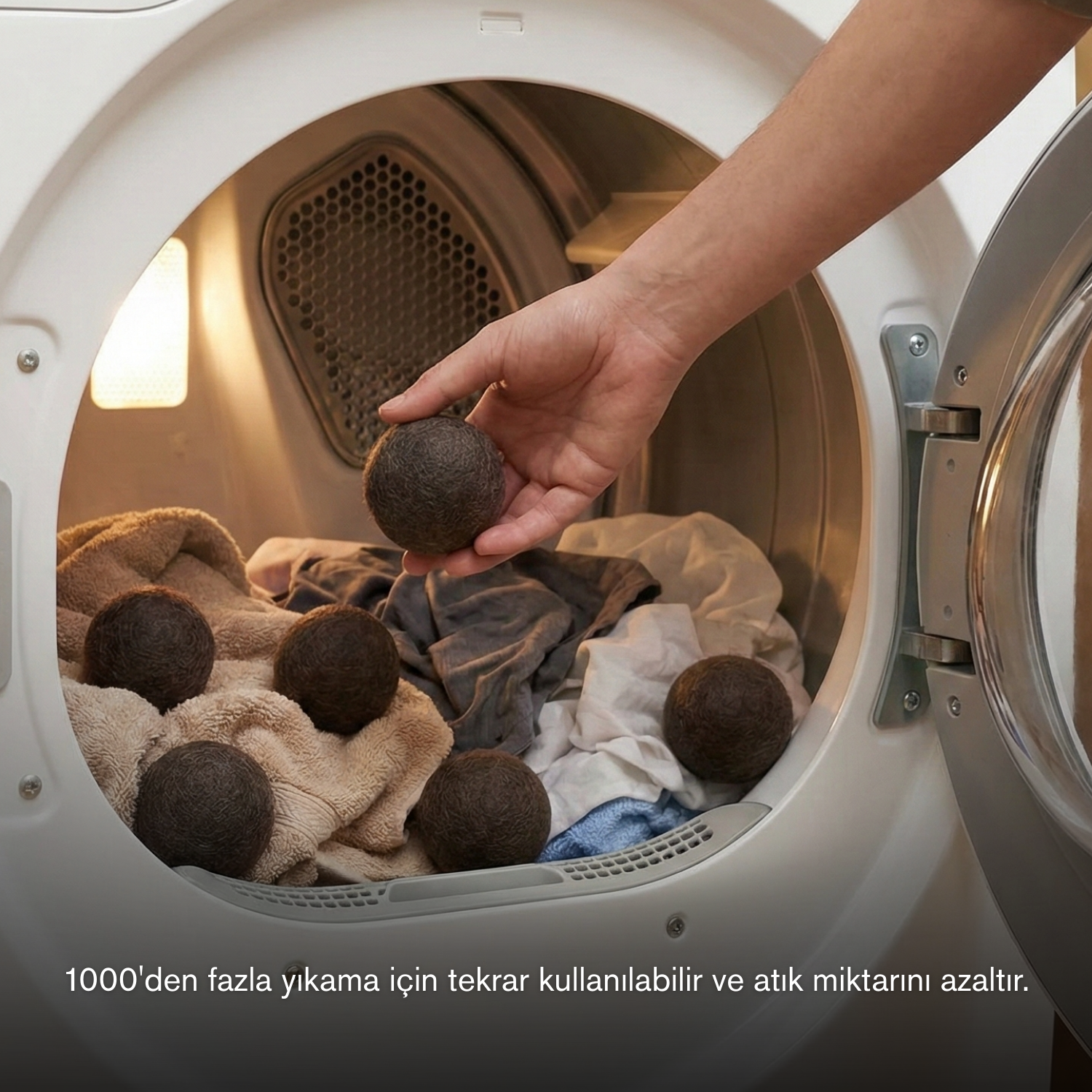 Reyo %100 Saf Yün Kurutma Makinesi Topu 6'lı Set - L Boy Kahverengi - Kimyasalsız Doğal Yumuşatıcı ve Antistatik Etki