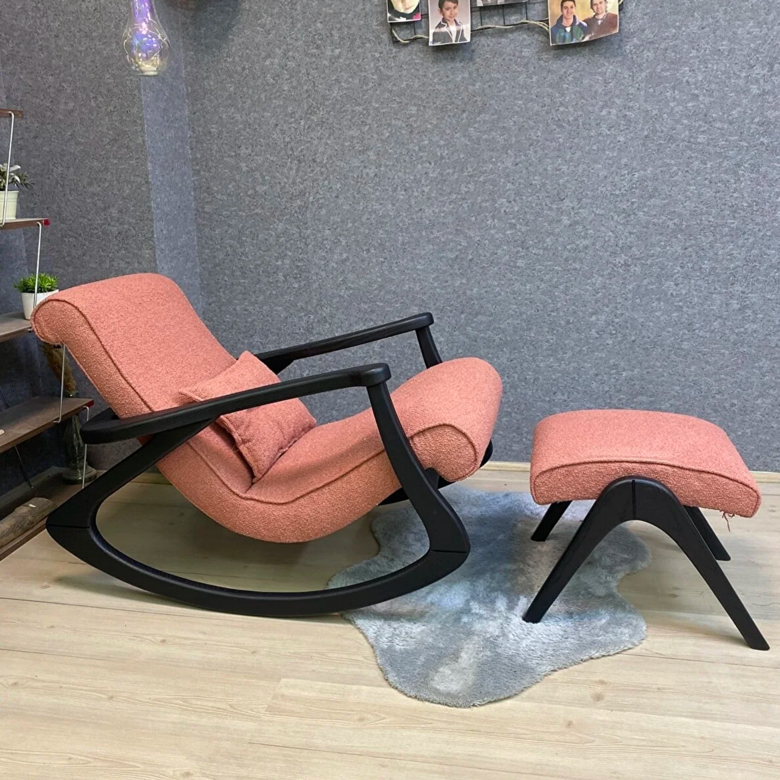 Asedia Ekol Siyah Somon Ahşap Sallanan Sandalye Dinlenme Emzirme Baba Tv Okuma Uzanma Koltuğu Berjer ESS