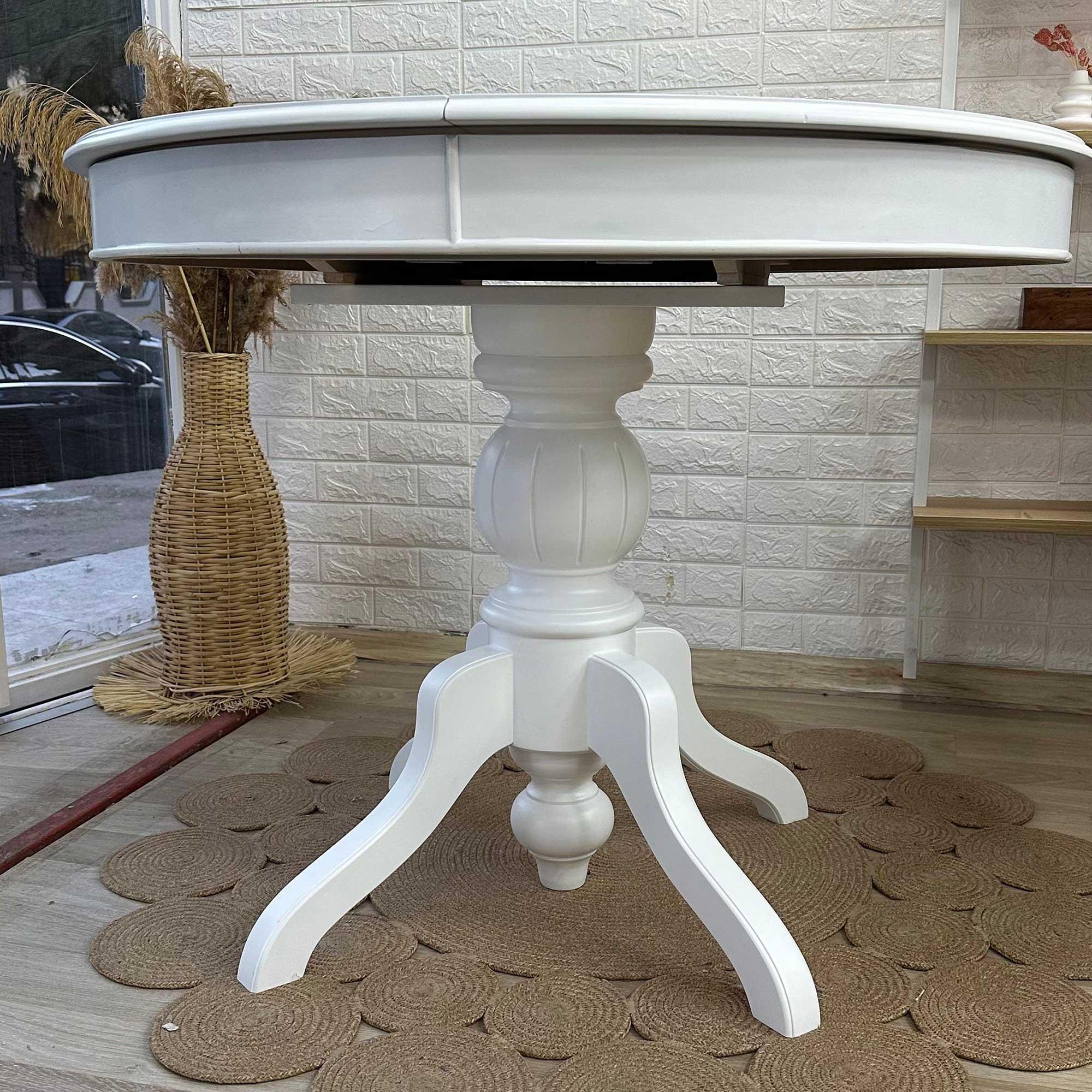 Reyo 90cm Açılır Yuvarlak Baba Ayaklı Yemek Masası, Mutfak Masası Mat Beyaz