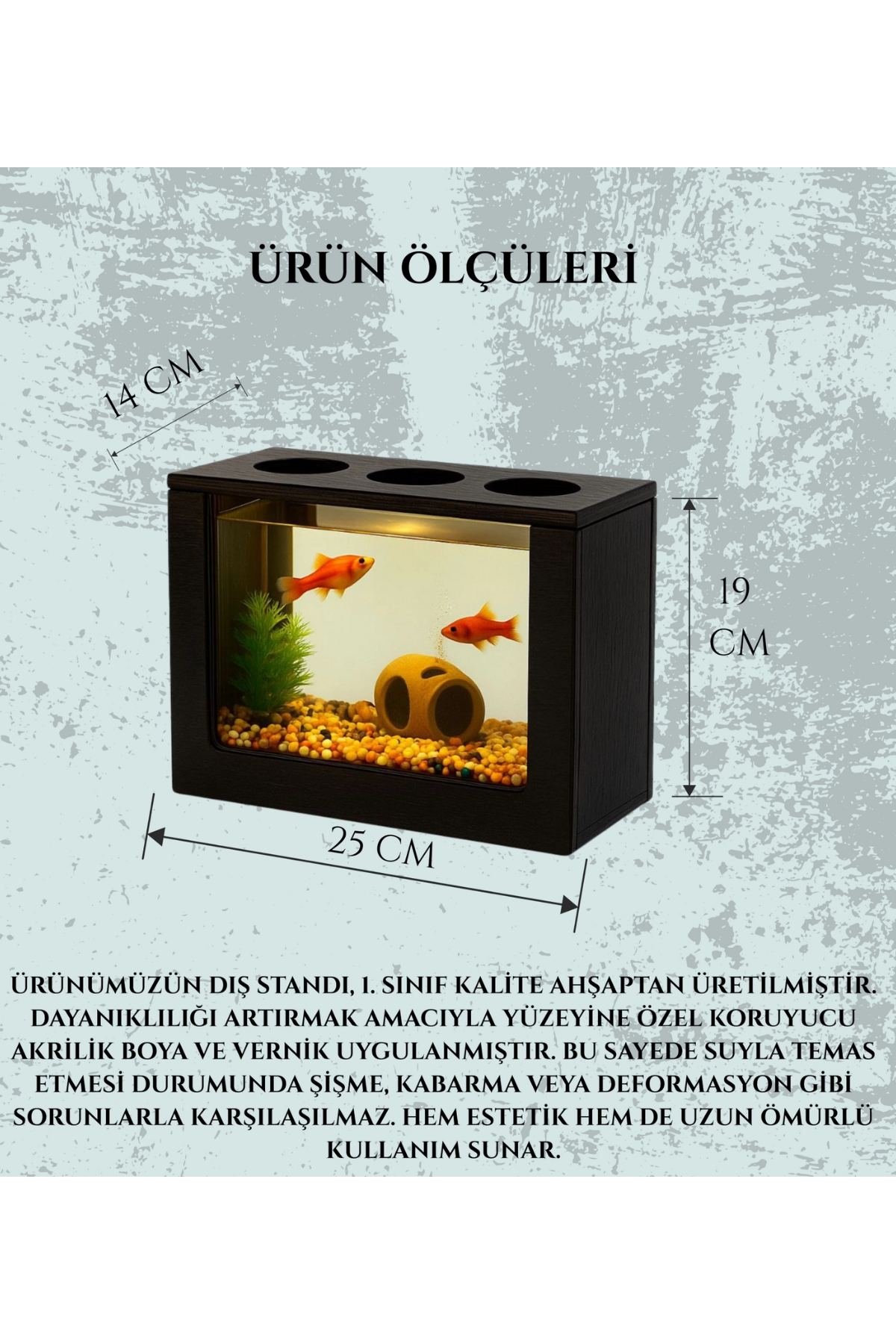 Reyo OK-AY Store Beta Akvaryum Ahşap Hediyelik Balık Akvaryumu Şık ve Dayanıklı Modern Doğal Ahşap Tasarım Hediyelik Akvaryum Siyah