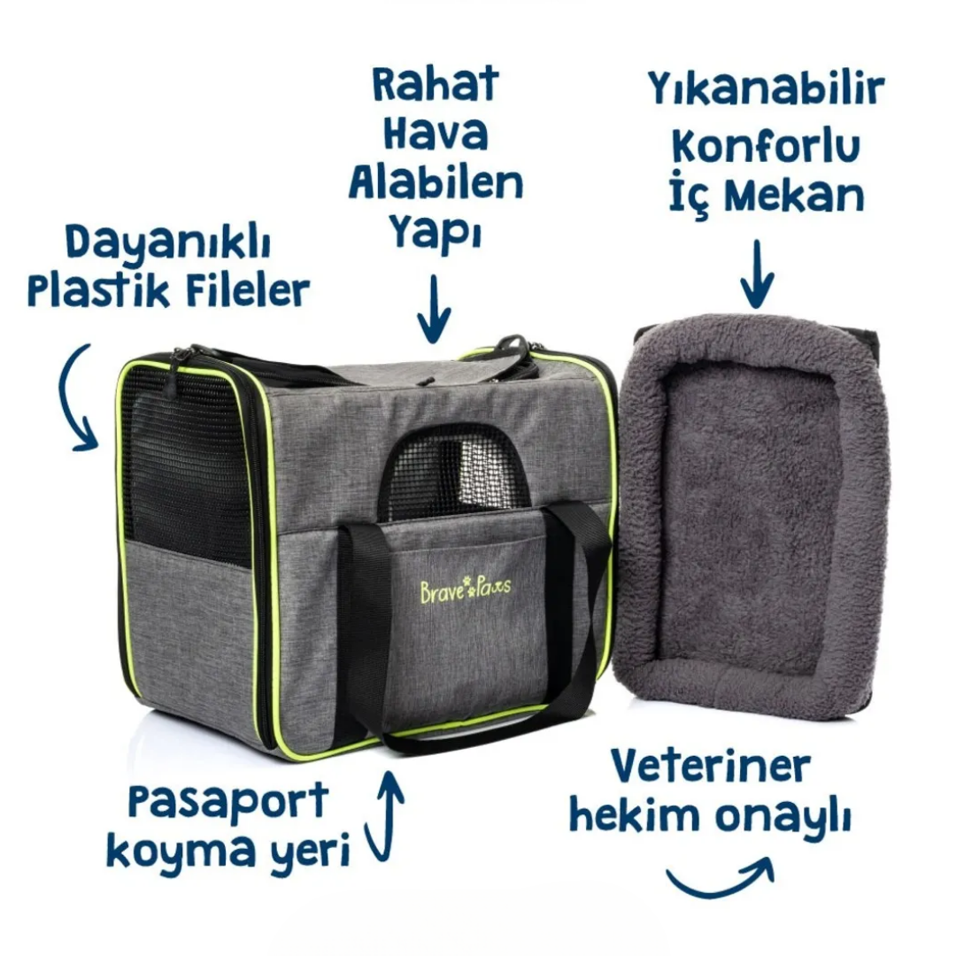 Brave Paws Kare Model Yırtılmaz Plastik Fileli Kedi ve Köpek Taşıma Çantası Gri