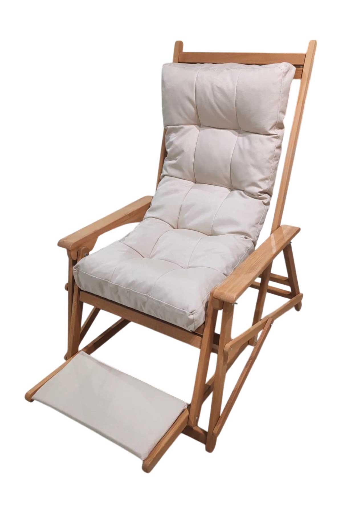 Reyo Lara Yaylanır Şezlong, Dinlenme Koltuğu, Baba Koltuğu, Bahçe Balkon Sandalyesi Krem