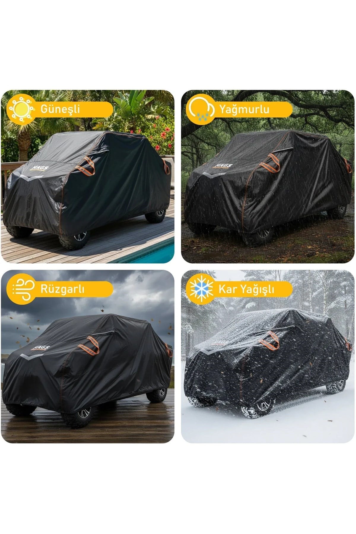 Haegs UTV Brandası, UTV Koruma Kılıfı, Örtüsü, Ağır Hizmet Tipi, Su Geçirmez, 4 Mevsim Koruma, Çift Sıra Koltuklu 4-6 Kişilik Plus UTV için (XL-420-175-190cm) Siyah - Gri