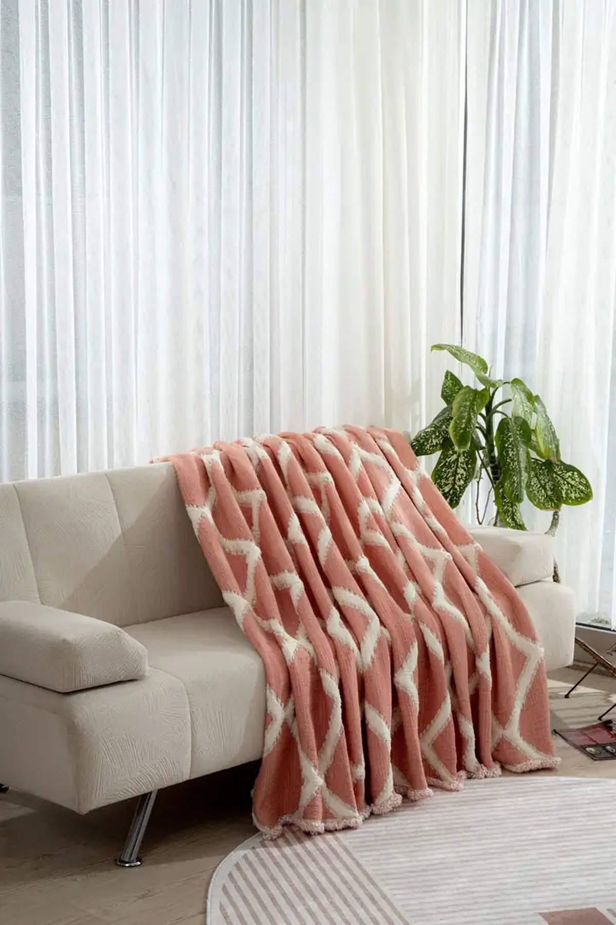 Mylasa Home Müslin 7 Katlı Baklava Desenli (Jakarlı) Yorgan Çift Kişilik 240x260cm Kiremit