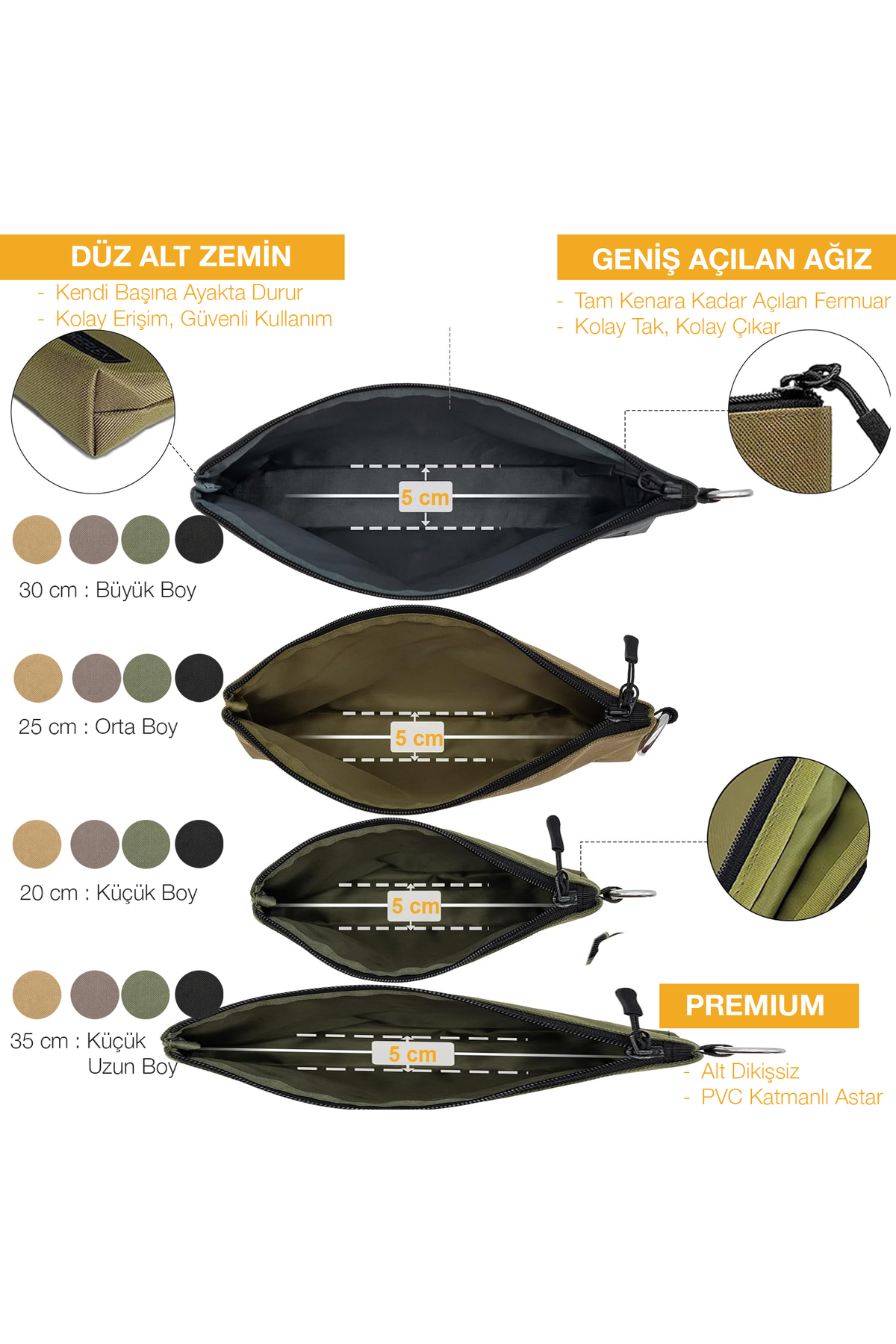 Haegs Çok Amaçlı Küçük Alet Çantası, Fermuarlı Kanvas, Kalemlik, Alet, Kırtasiye ve Kalemler için Saklama Düzenleyici Çantalar, Organizer, Kese (4`lü Karışık Boy/Haki)