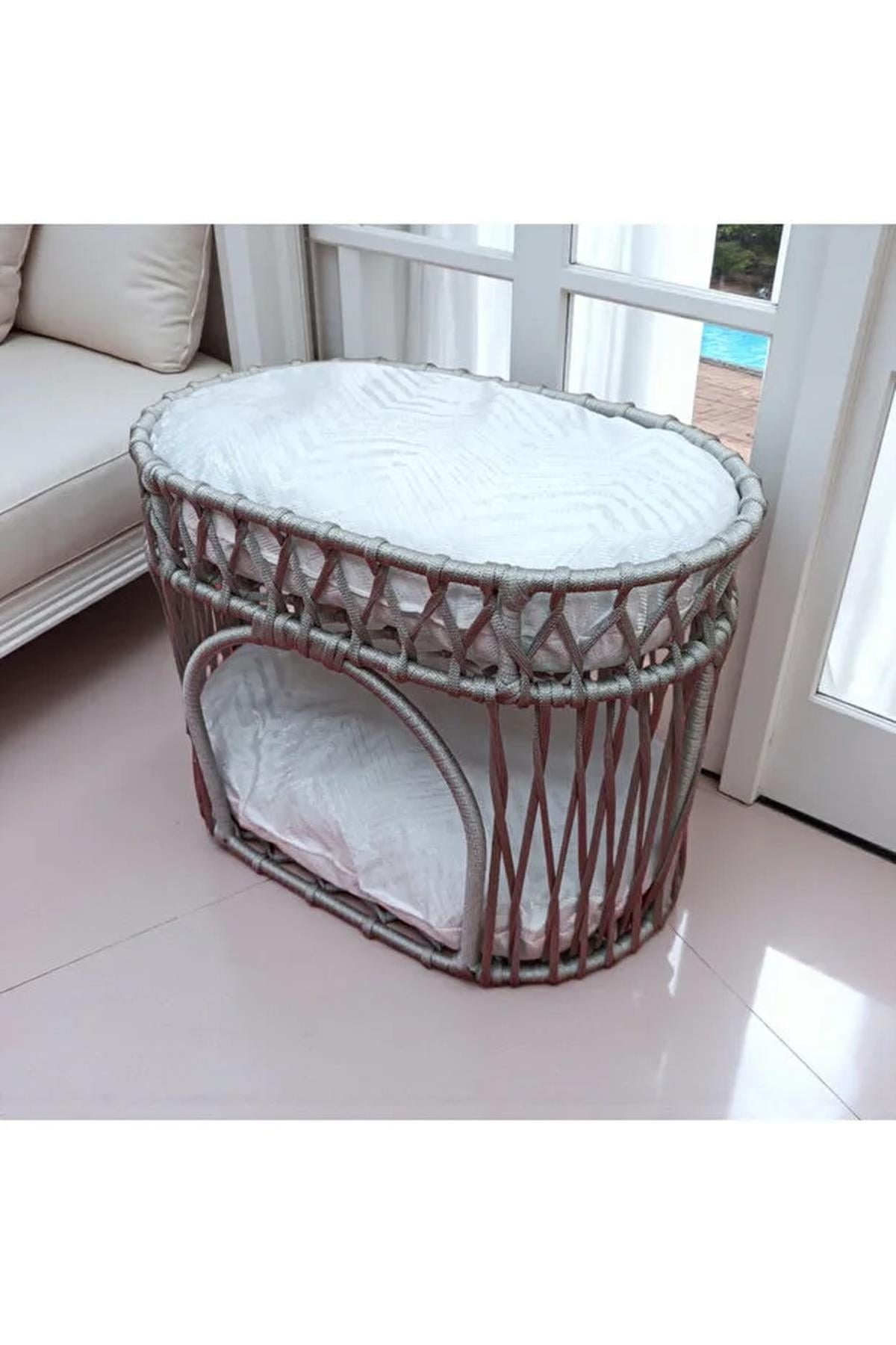 Tasaryum Çift Katlı Kedi Yatağı Kedi Ranzası, İskandinav Kedi Evi Gri