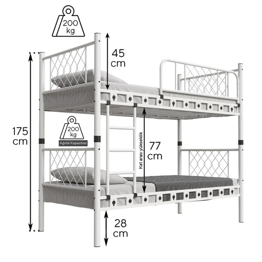 Reyo Metis Genç Çocuk Yatak Odası Metal Sarı Ranza 90x200