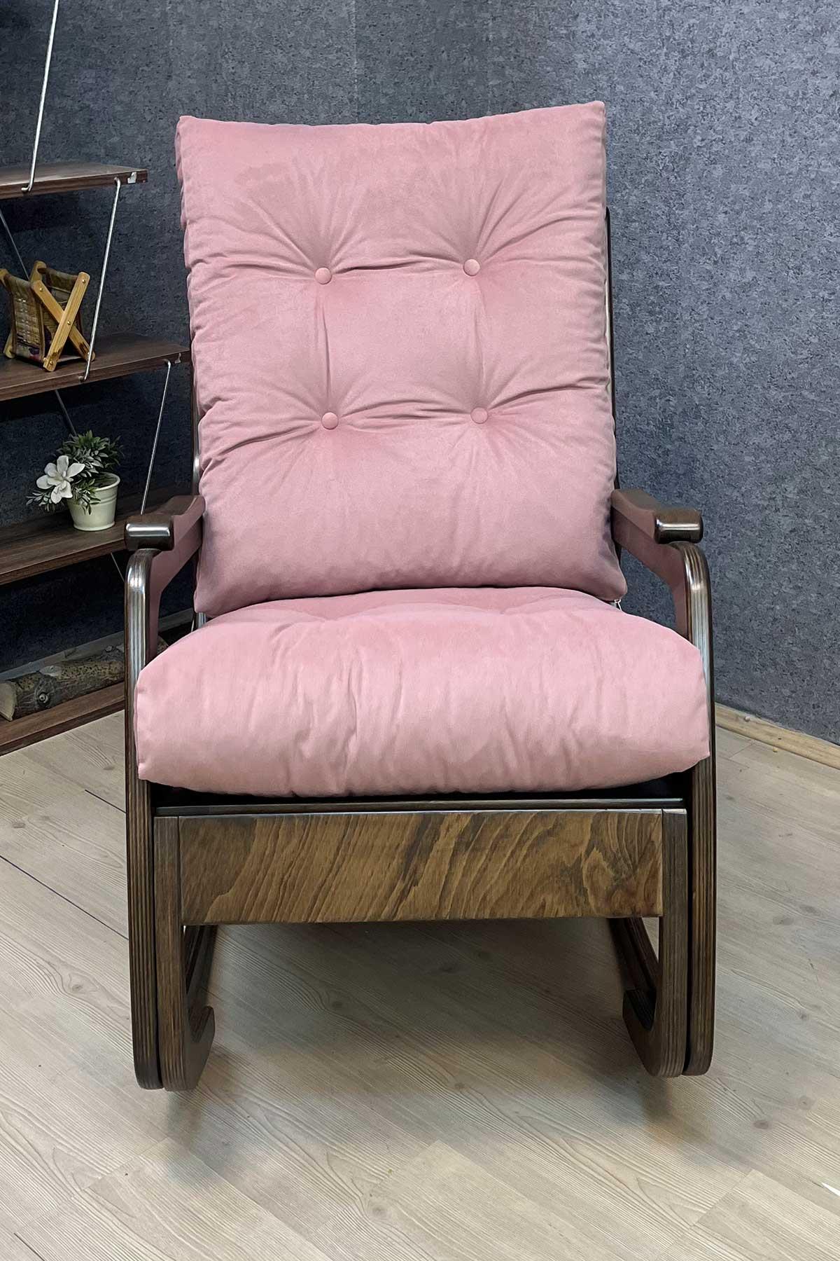 Asedia Kontes Ceviz Pembe Dolgu Minderli Sallanan Sandalye Dinlenme Koltuğu Baba Koltuğu