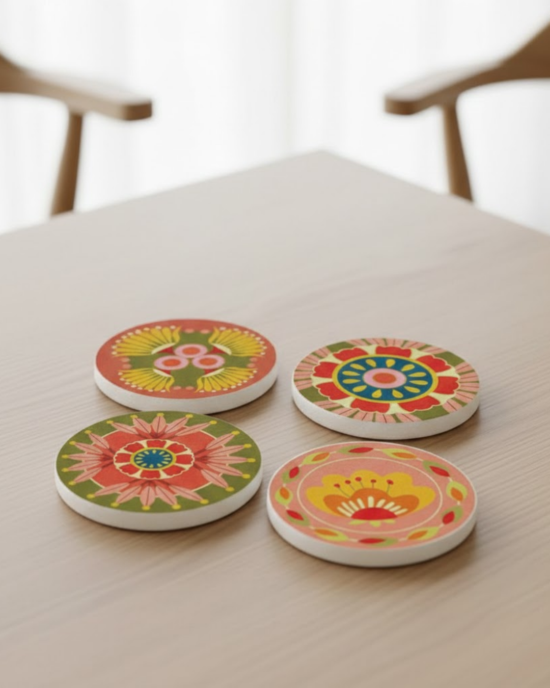 The Mia Fiore Taş Bardak Altlığı Yuvarlak 4lü Set