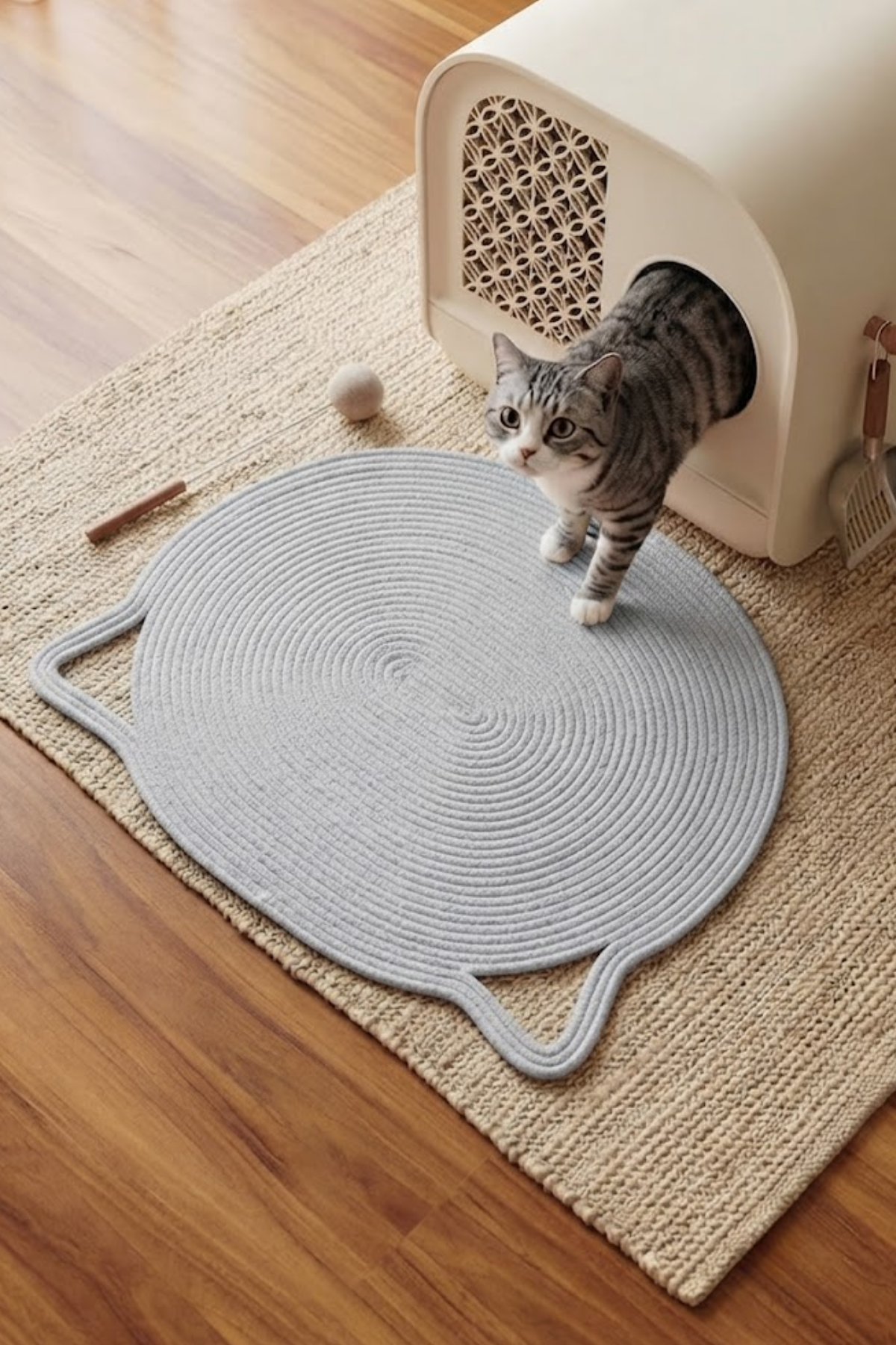 Reyo Pet El Yapımı Kedi Kulaklı Tırmalama Matı, Kedi ve Köpek Mama Matı %100 Pamuk Gri