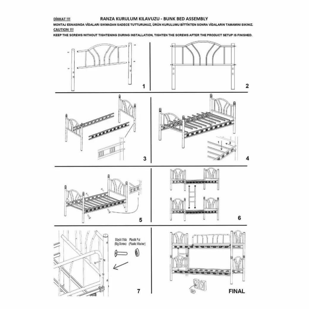 Reyo İmaj 3 Kişilik Ebeveyn 3'lü Metal Ranza Beyaz  90x200 / 140X200