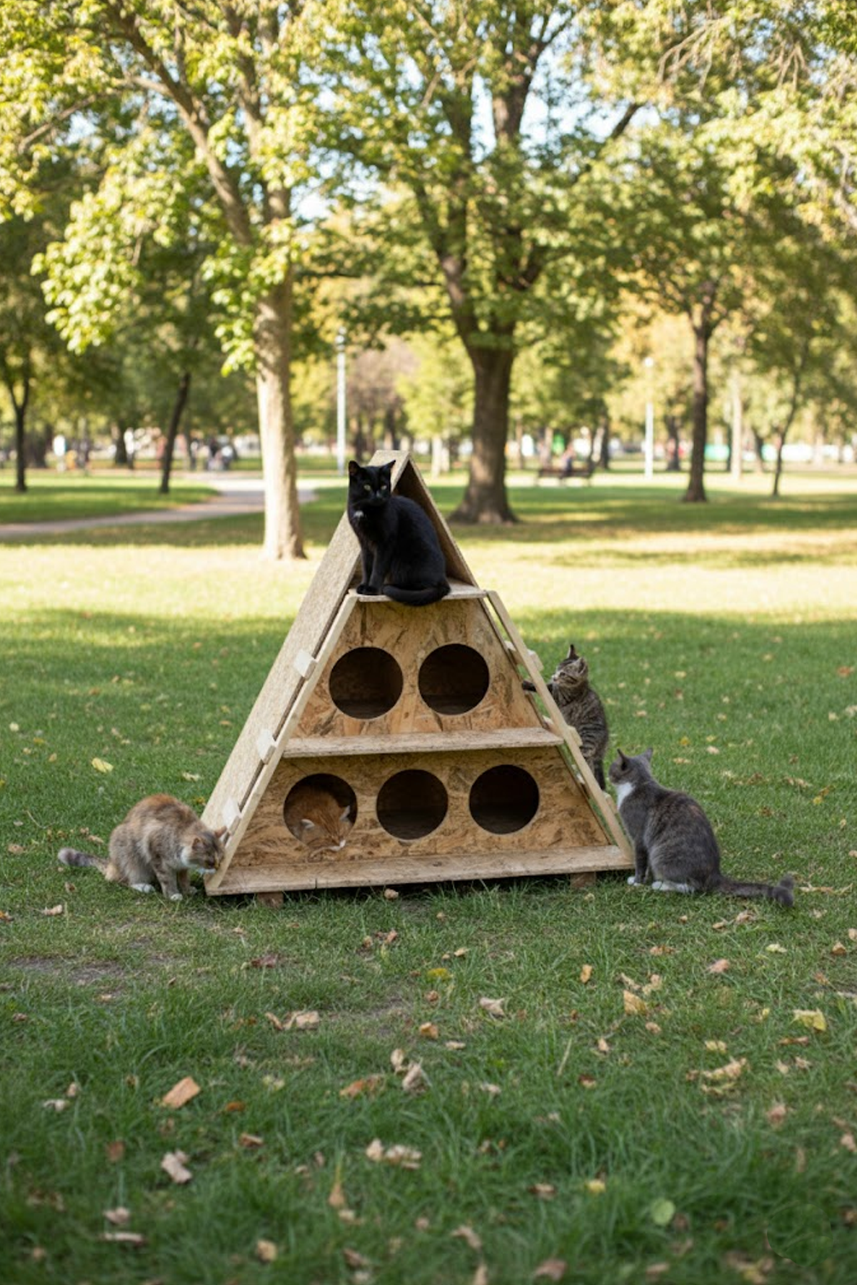 Melada Kedi Evi Dış Ortam Uygun Ahşap Kedi Evi OSB 100x90x55 cm MLD0CAT18