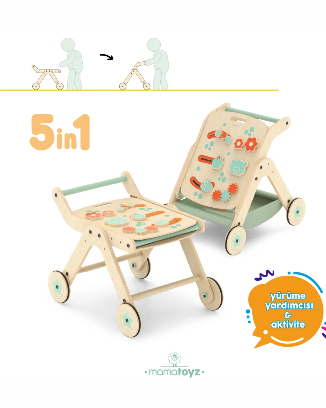 Mamatoyz Trio Yürüteç Aktivite Masası Ahşap Chef, Mangal Versiyon