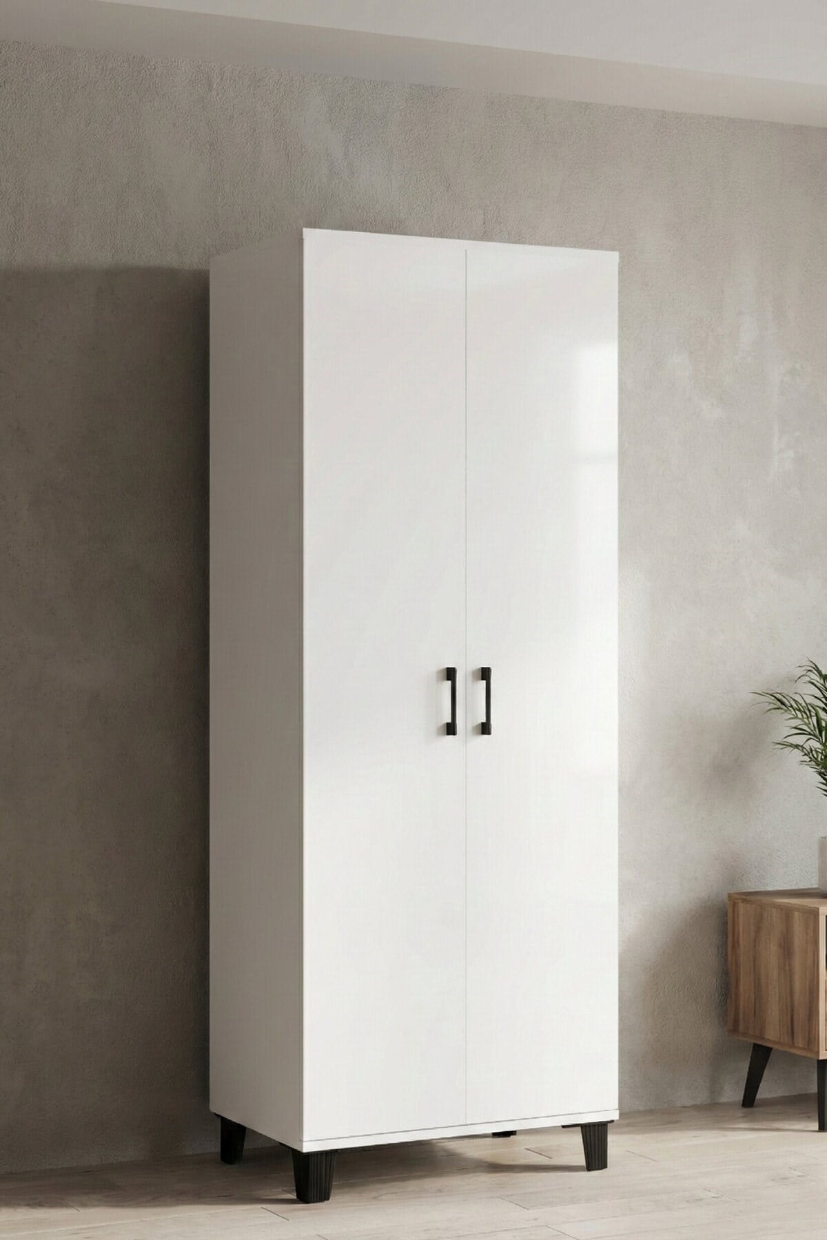 Reyo Falez Çok Amaçlı 2 Kapaklı 8 Gözlü Dolap 70x45x185 cm, Kiler,Mutfak,Balkon ve Banyo Depolama Dolabı - Beyaz
