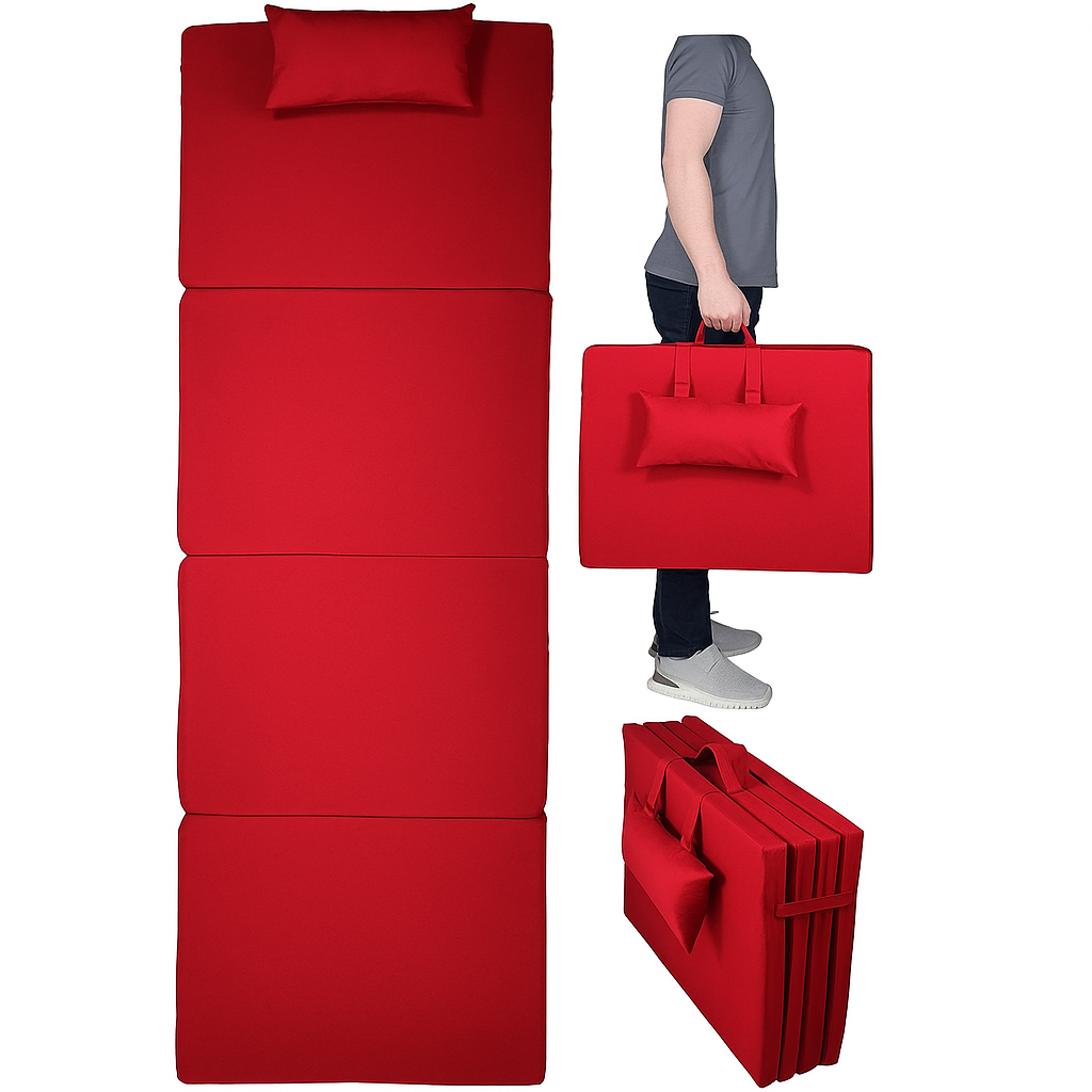 Bysay Taşınabilir Katlanır Plaj Havuz Şezlong Minderi Kamp Yatağı Minderi Kırmızı