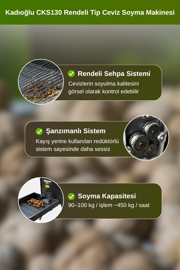 Kadıoğlu CKS130 Rendeli Tip Sehpalı Ceviz Soyma Makinesi