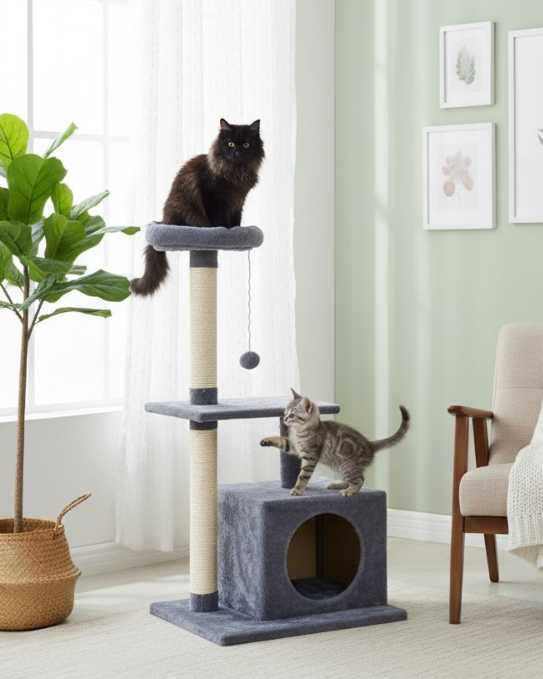 Reyo Pet Kedi Tırmalama Ve Oyun Evi Platformu Antrasit