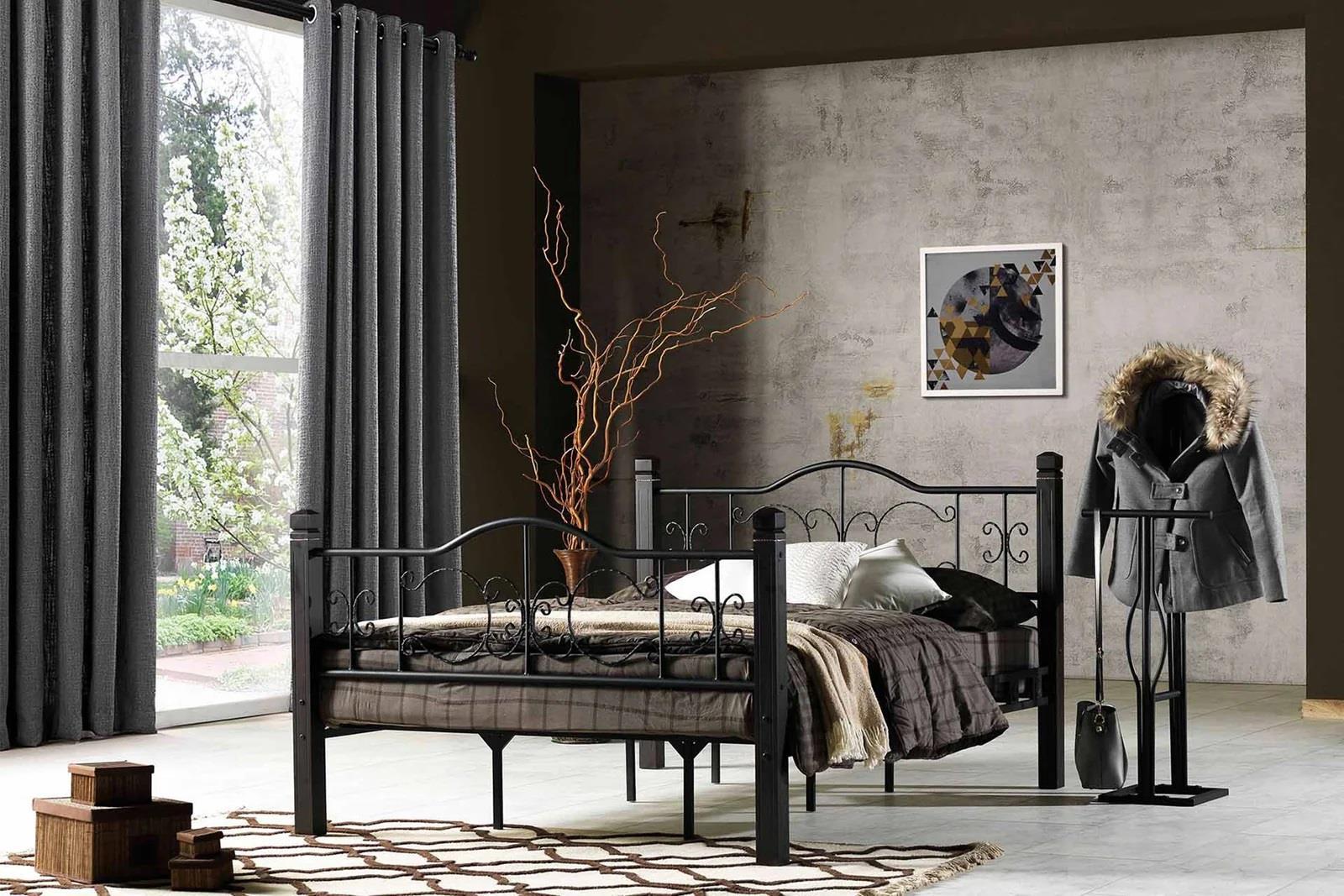 Reyo Yakamoz Çift Kişilik Ferforje Ahşap Metal Siyah Karyola 180X200