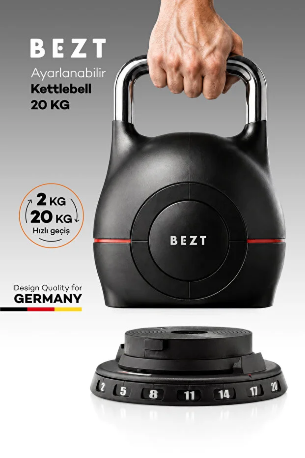 Bezt Pro Ayarlanabilir Kettlebell 20 Kg Siyah - Çok Fonksiyonlu Ağırlık Ayarlı Döküm Kettlebell