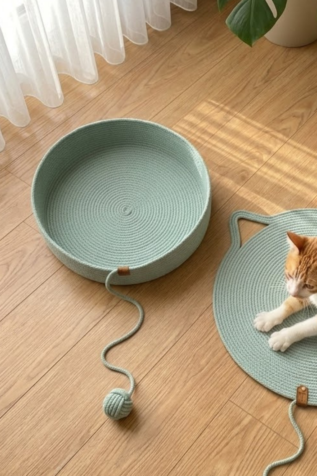 Reyo Pet El Yapımı Oyuncaklı Kedi ve Köpek Yatağı Çağla Yeşili – %100 Pamuk, Yıkanabilir Evcil Hayvan Yatağı