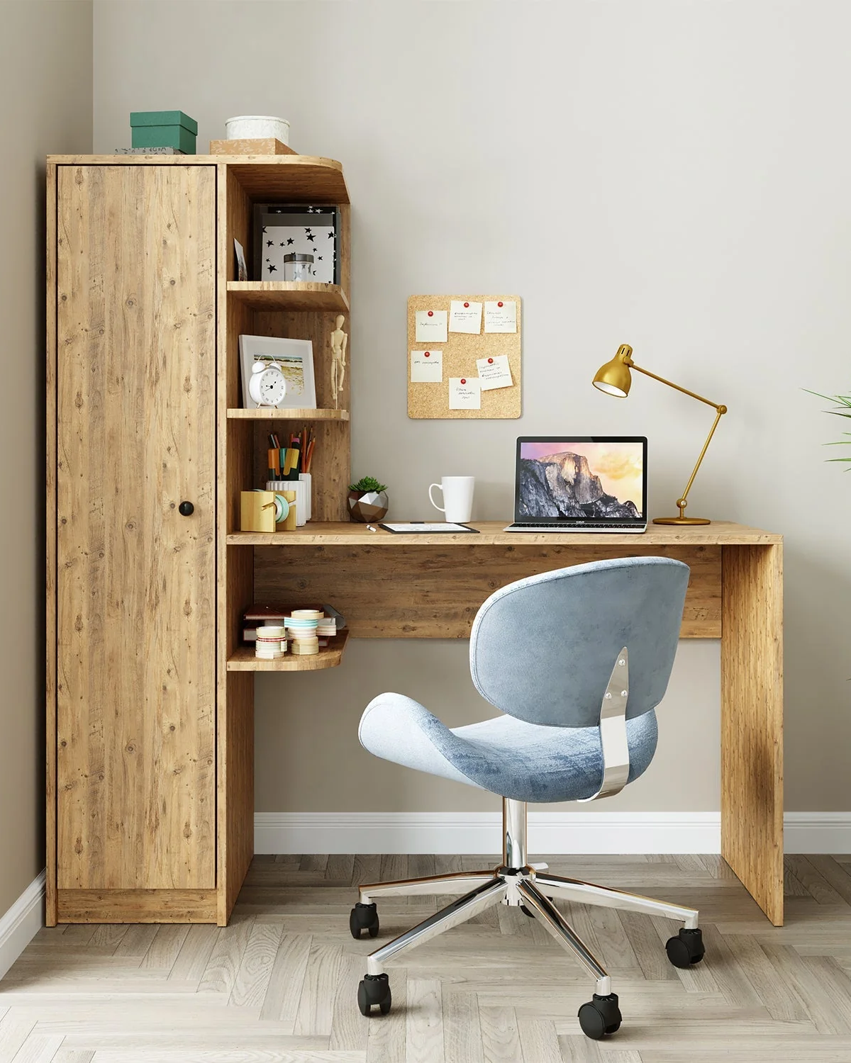 Roomart Roma Raflı Çalışma Masası, Çalışma Ofis Masası Sol Dolaplı Atlantik Çam