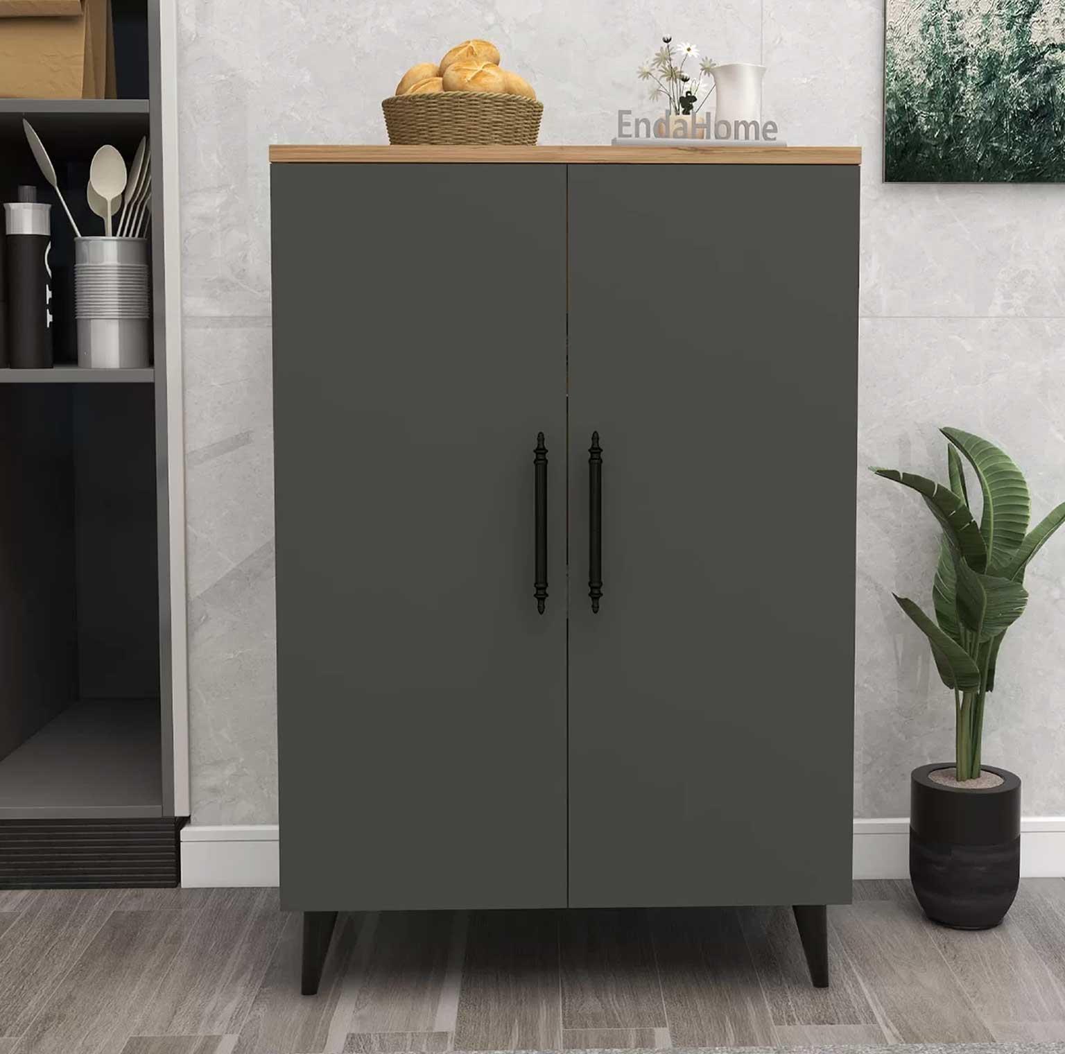 Enda Home 3 Raflı 2 Kapaklı Çok Amaçlı Dolap Antrasit - Atlantik Çam