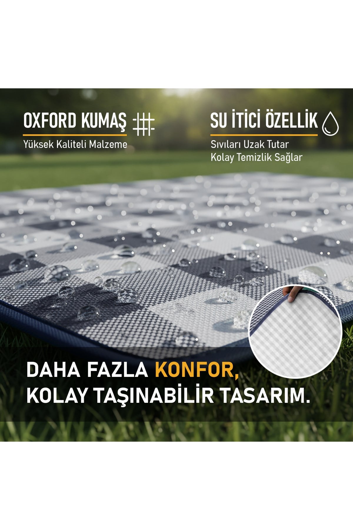 Haegs Piknik Örtüsü, Çanta Kamp Matı, Plaj Matı, Piknik Yer Örtüsü, Seyahat, Kamp, Outdoor, Kum Tutmaz, Su Geçirmez, Katlanabilir 200x150cm - Mavi Beyaz Çizgili