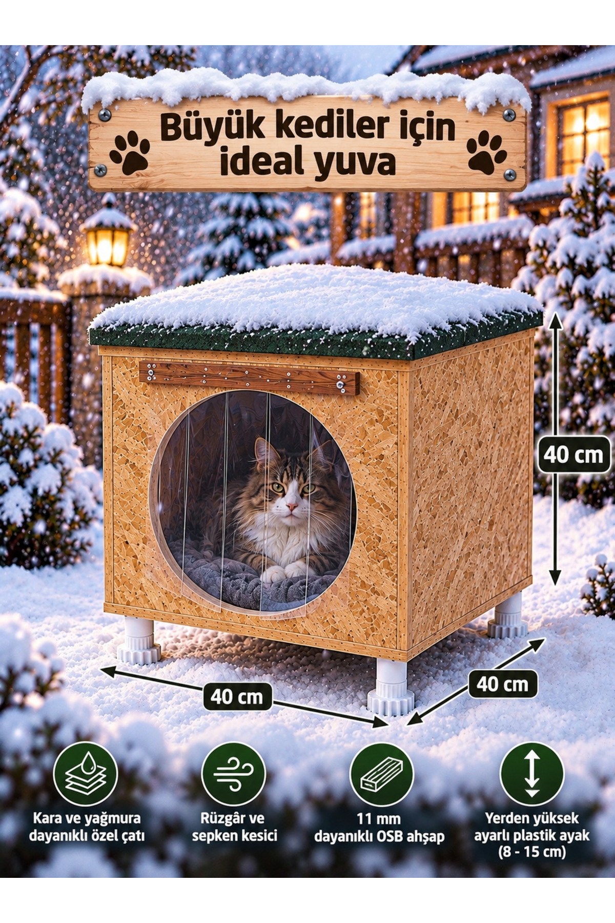 Narım Ahşap Kedi Evi ve Kedi Yuvası – Büyük Kediler İçin, 1 Kedilik Hazır Kurulu Kedi Barınağı