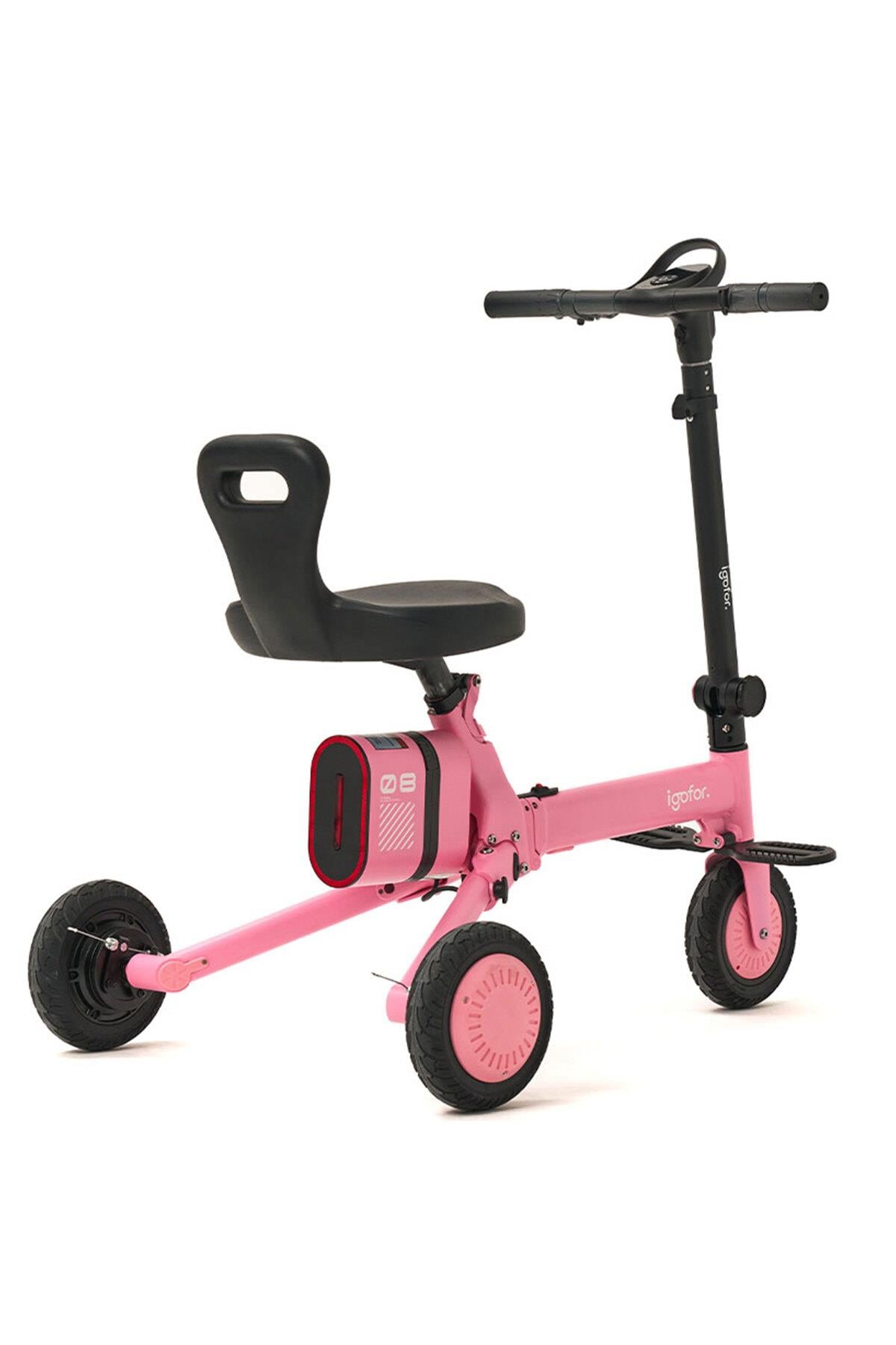Igofor 3 Tekerlekli Katlanabilir Elektrikli Oturulabilir Scooter Pembe