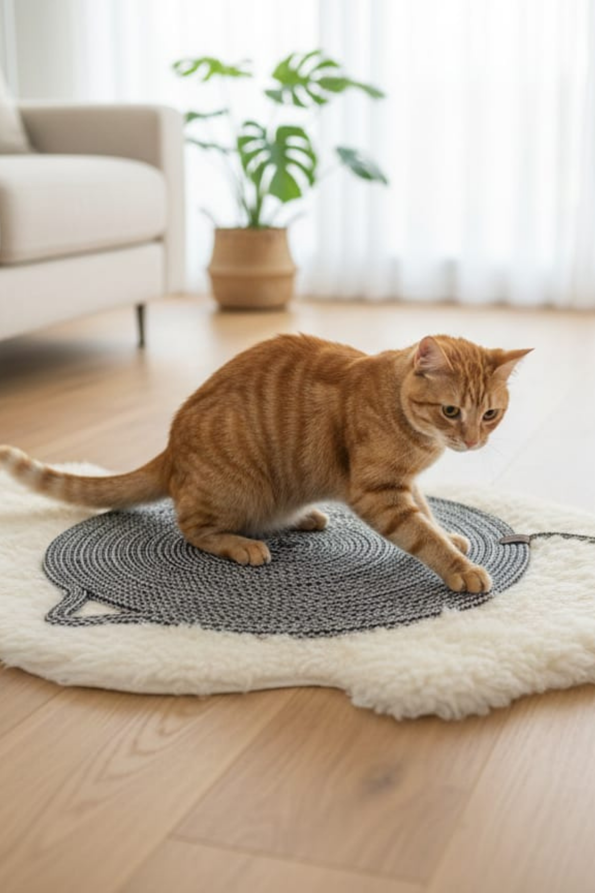 Reyo Pet El Yapımı Oyuncaklı Kedi Tırmalama Matı Tress İpli Siyah-Beyaz