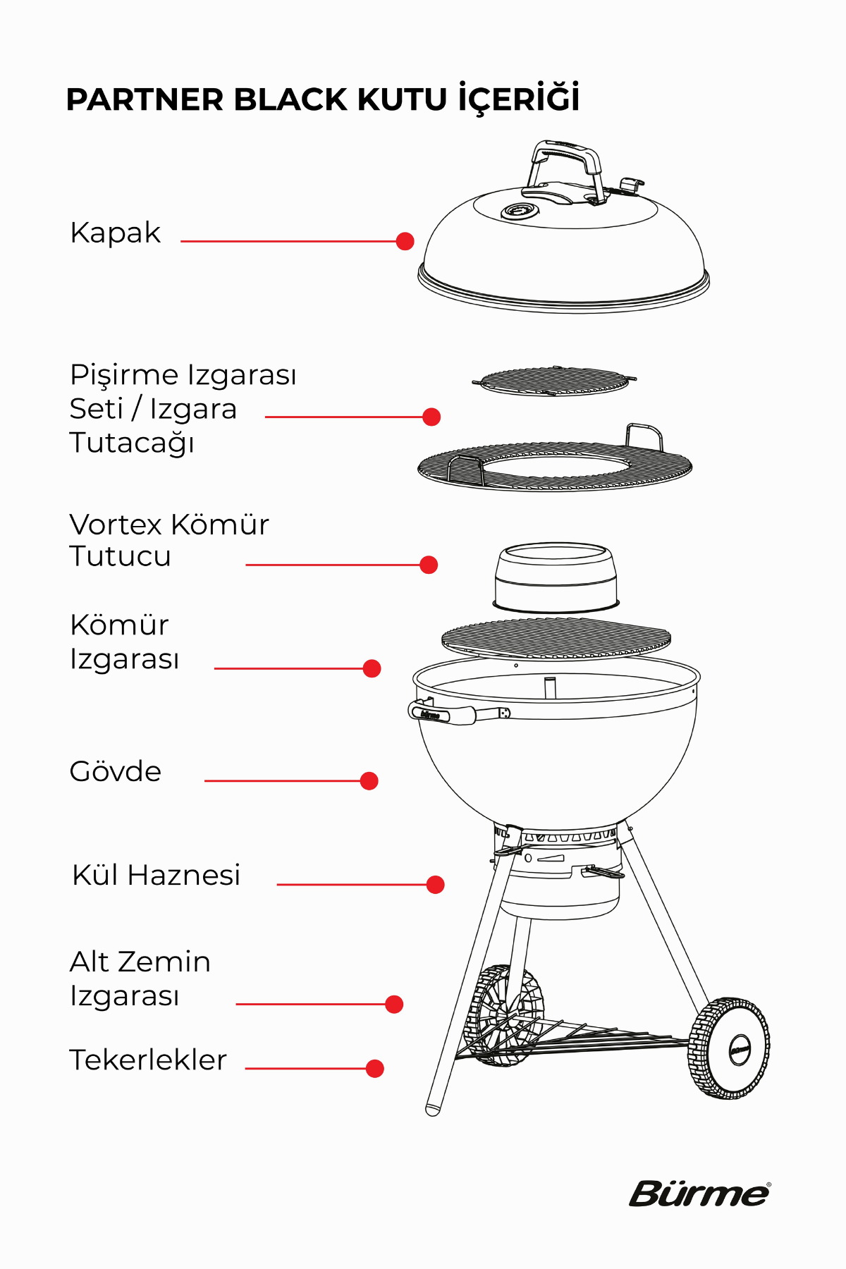 Bürme Partner 45.00 Black Profesyonel Kömürlü Barbekü