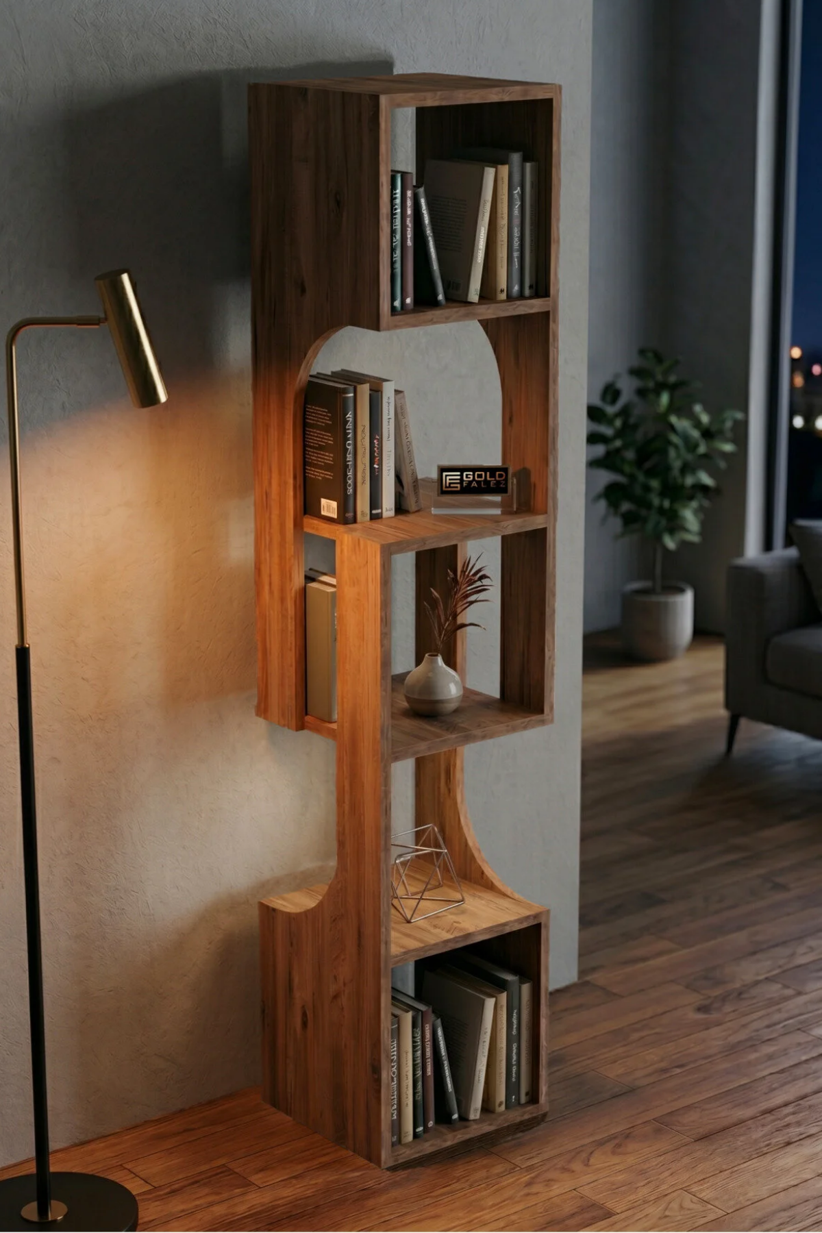 Reyo Falez Kitaplık Ahşap Dekoratif Raf 5 Katlı Modern Çok Amaçlı Kitaplık Salon Ofis Kitaplığı - Atlantik Çam 7066 