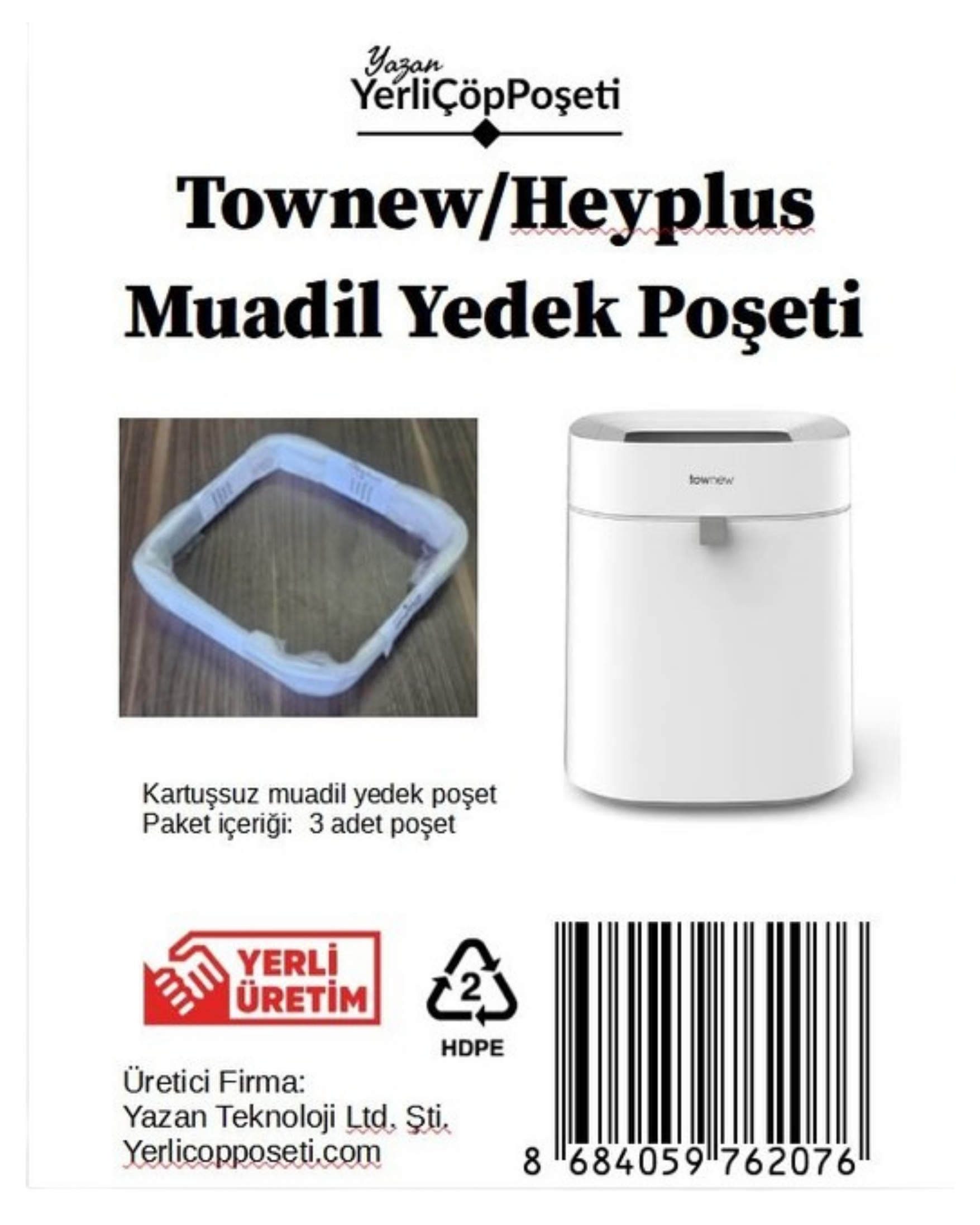 Reyo Townew ve Heyplus Uyumlu Kartuşsuz Çöp Poşeti