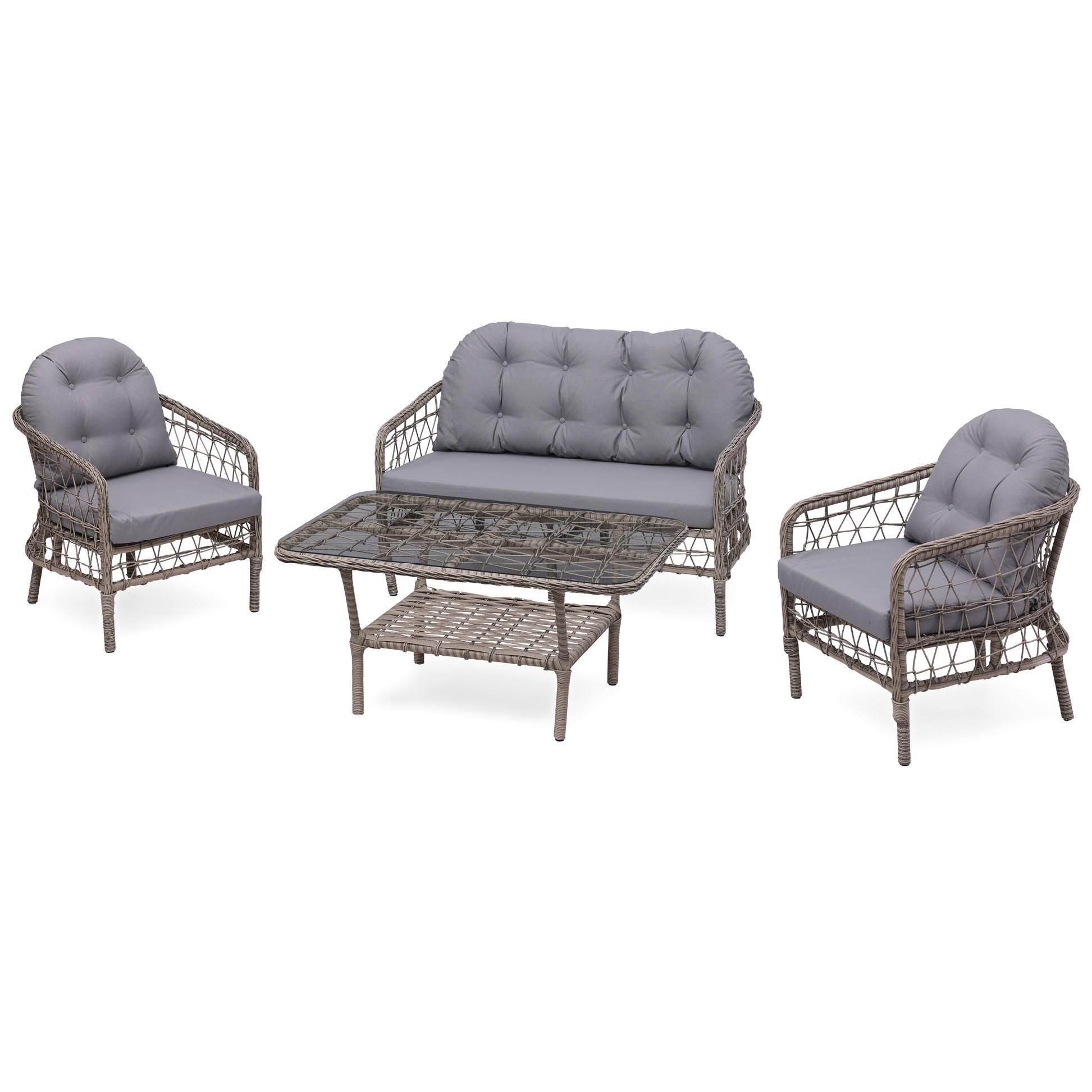 Grassgarden Papatya 2+1+1 Masa Alüminyum Üzeri Örgü Rattan Bahçe Balkon Mobilyası