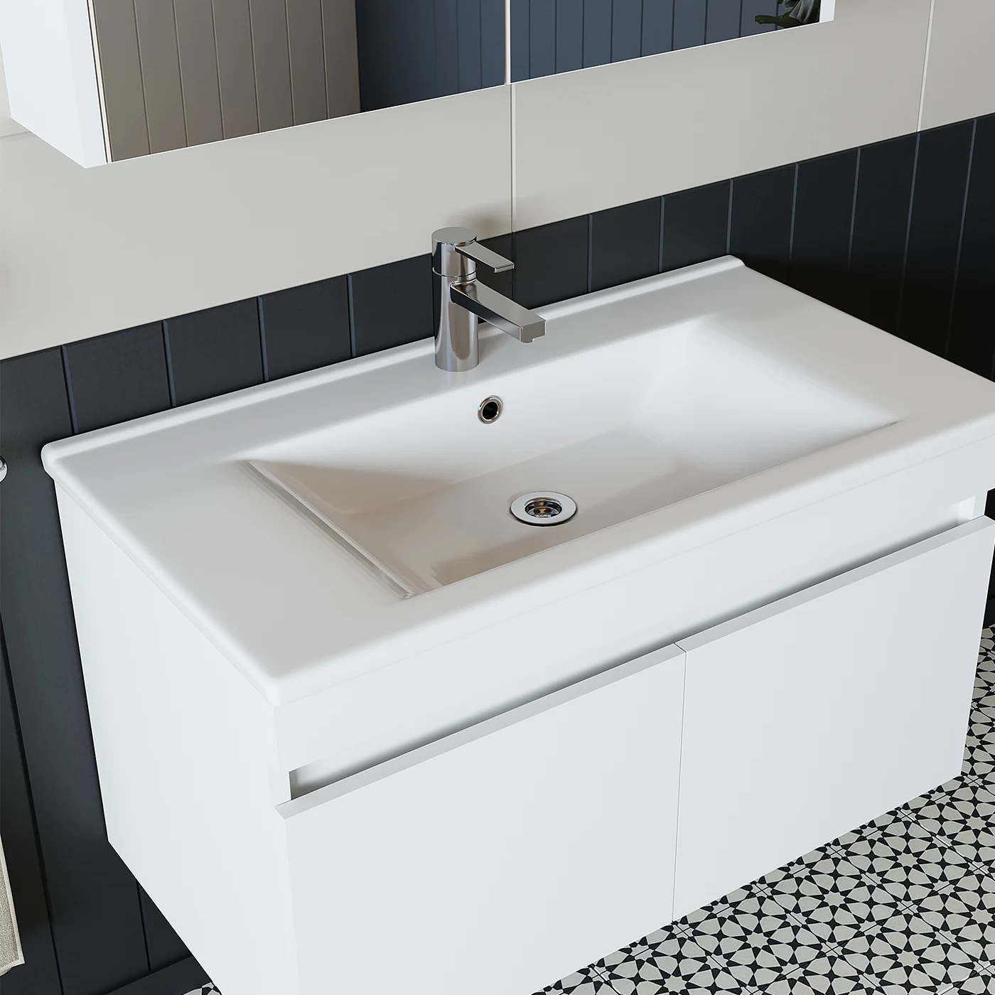 Roomart Tm3 Ayaksız 2 Kapaklı Lavabolu Beyaz Mdf 65 Cm Banyo Dolabı Aynalı Üst Dolap Boy Dolabı