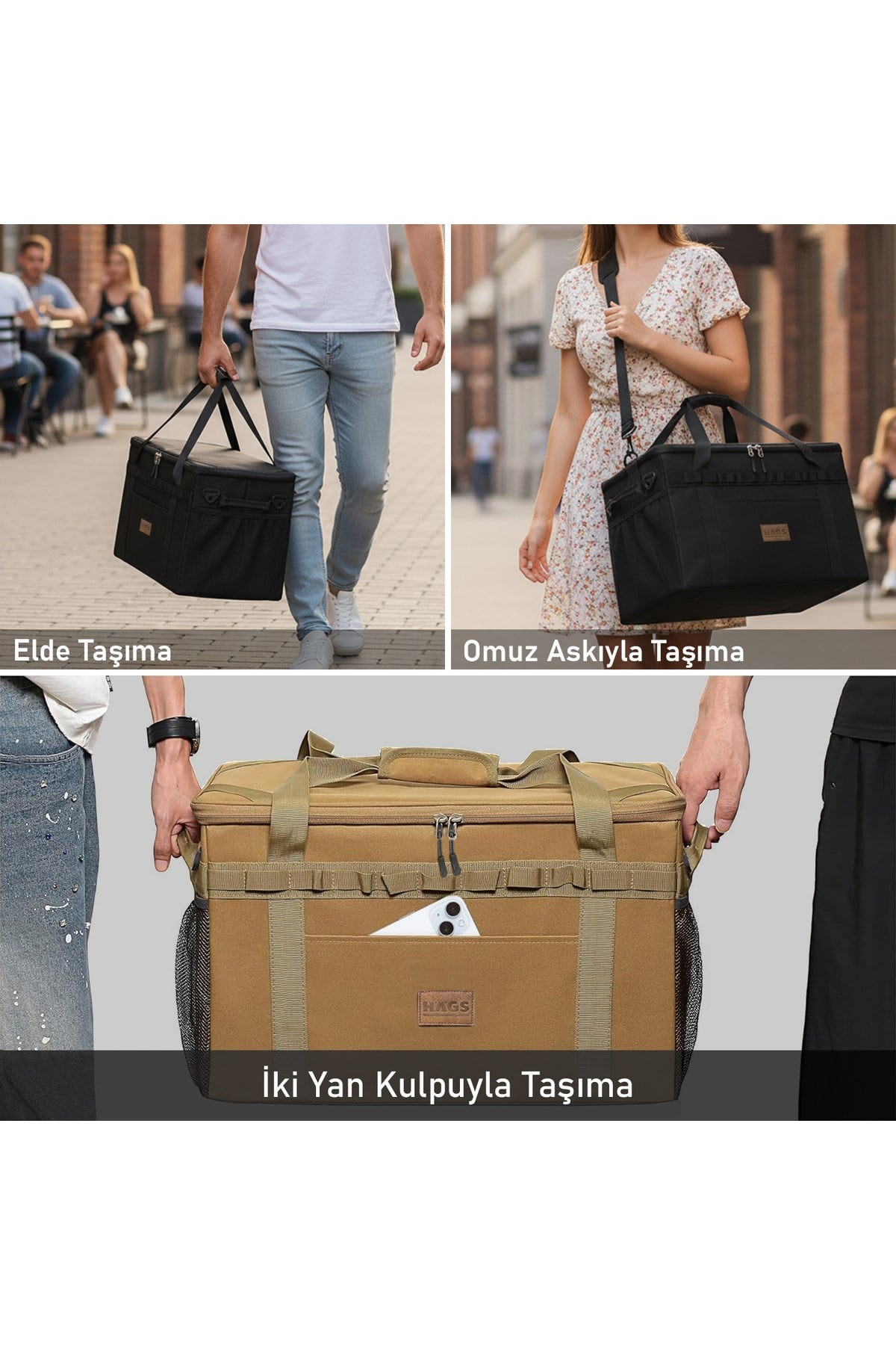 Haegs Araba Bagaj Organizer Çanta, Çok Amaçlı Termal Çanta, Araç içi Alet Eşya Düzenleyici, Kamp Malzemeleri, Piknik Çantası, Taktik, Yalıtımlı Soğutucu Yemek Taşıma Çantası, 45 Lt, Yeşil