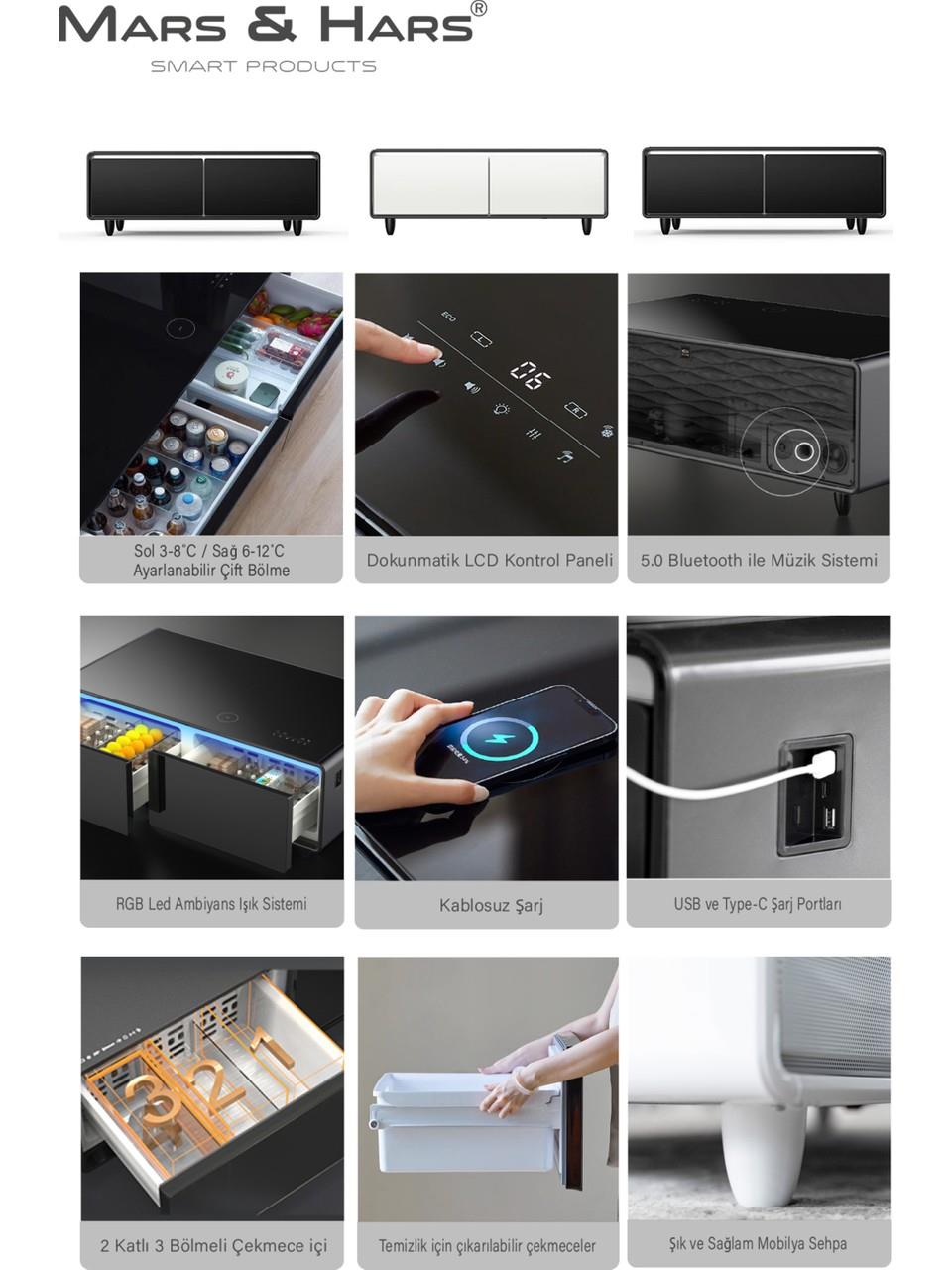 Mars&Hars SCT135S Kompresörlü Akıllı Sehpa Buzdolabı Bluetooth Haparlör-Siyah Renk