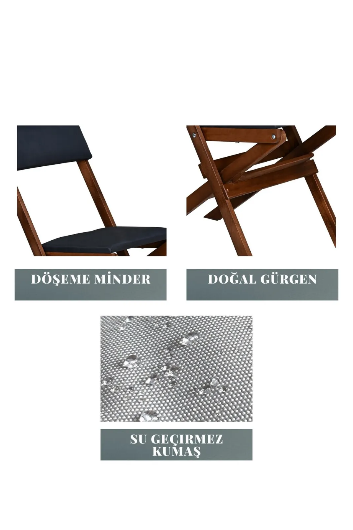 BySay Ahşap Katlanır Döşeme Minderli 3'lü Bistro Set Bahçe Takımı Ceviz Antrasit