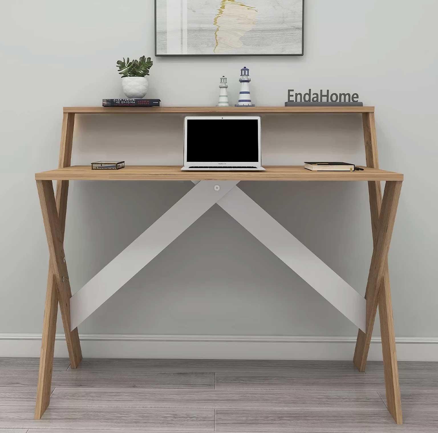 Enda Home X Ayaklı Raflı Ders Çalışma Masası 50x90 cm Antrasit - Çam