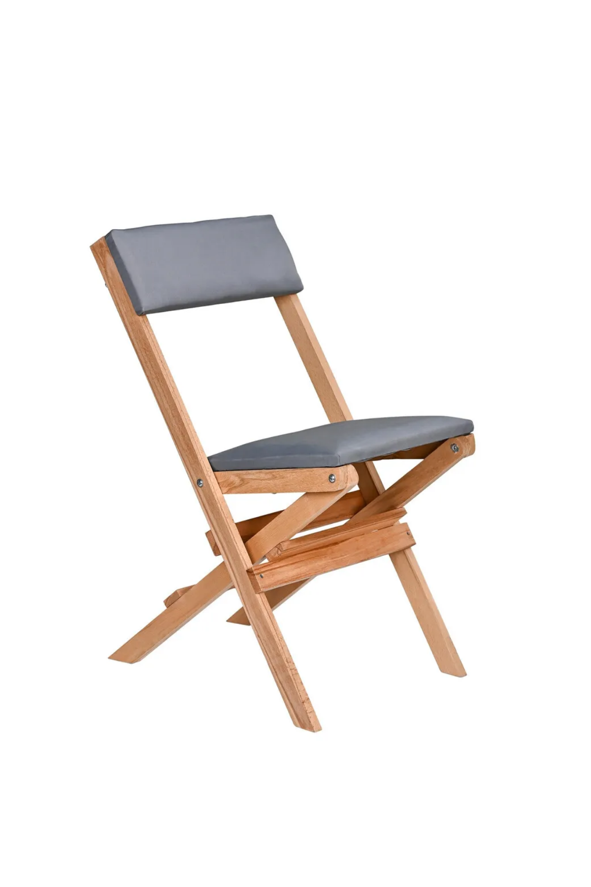 BySay Ahşap Katlanır Döşeme Minderli 3'lü Bistro Set Bahçe Takımı Naturel Gri