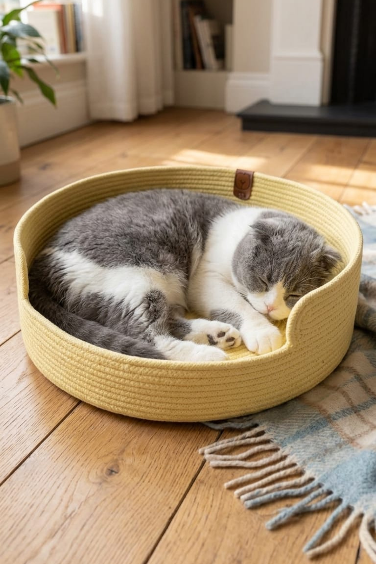 Reyo Pet El Yapımı Kedi ve Köpek Yatağı, %100 Pamuk İpli Evcil Hayvan Yatağı Açık Sarı