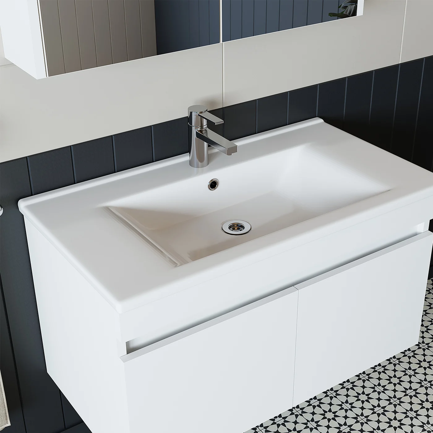 Roomart LD3 Ayaksız 2 Kapaklı Lavabolu Beyaz Mdf 65 cm Banyo Dolabı