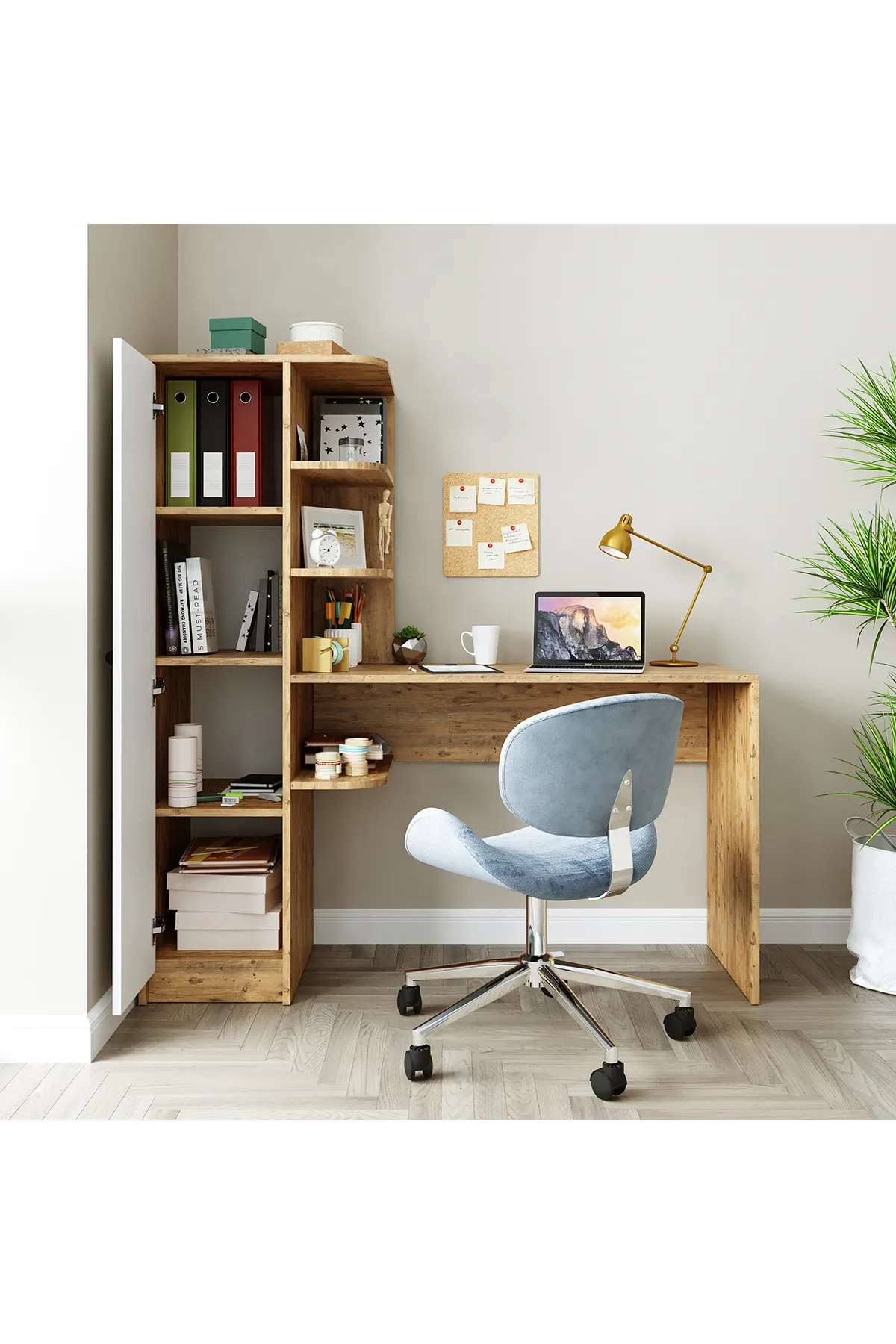 Roomart Roma Raflı Çalışma Masası, Çalışma Ofis Masası Sol Dolaplı Atlantik Çam