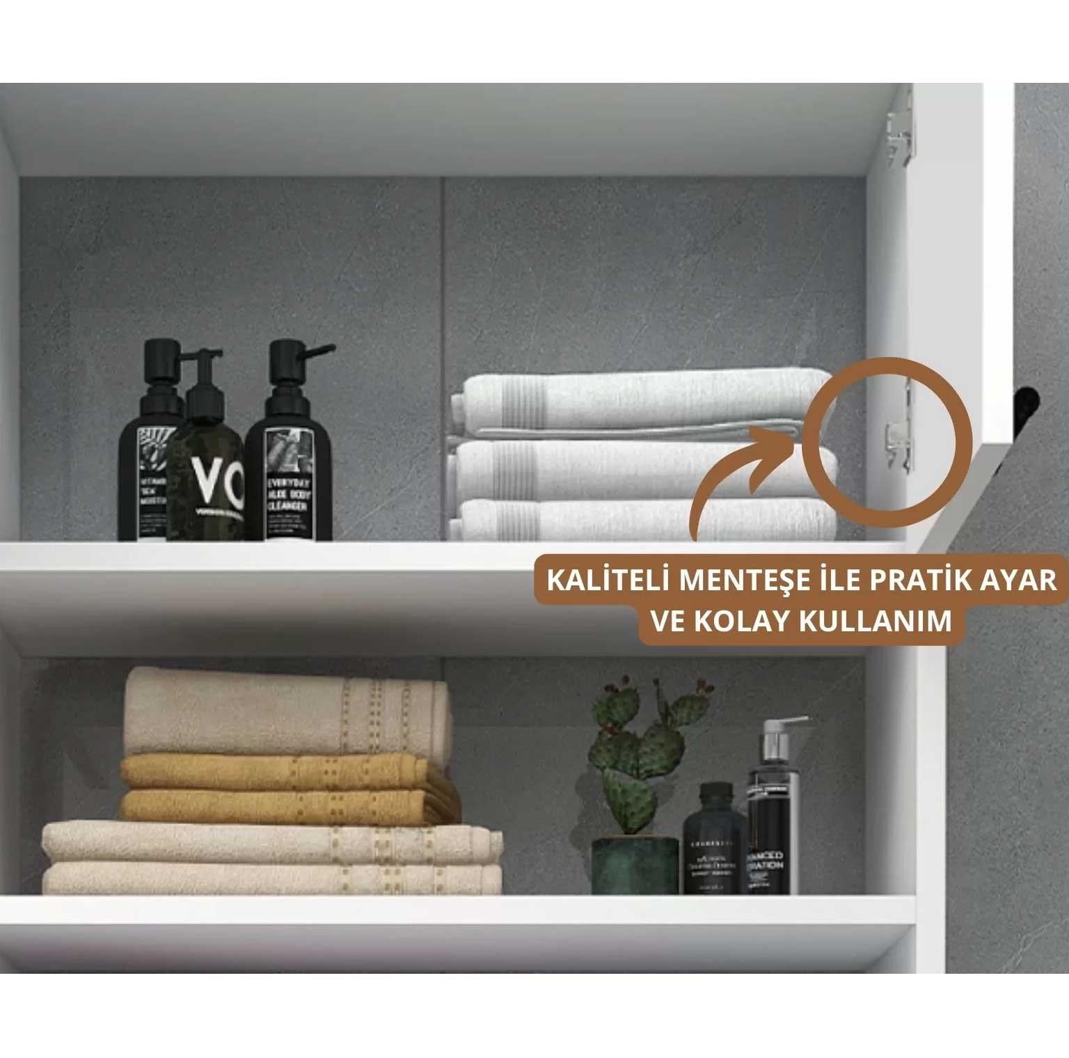 Enda Home Çamaşır Makinesi Dolabı 3 Raflı Kapaklı Banyo Dolabı Mat Beyaz