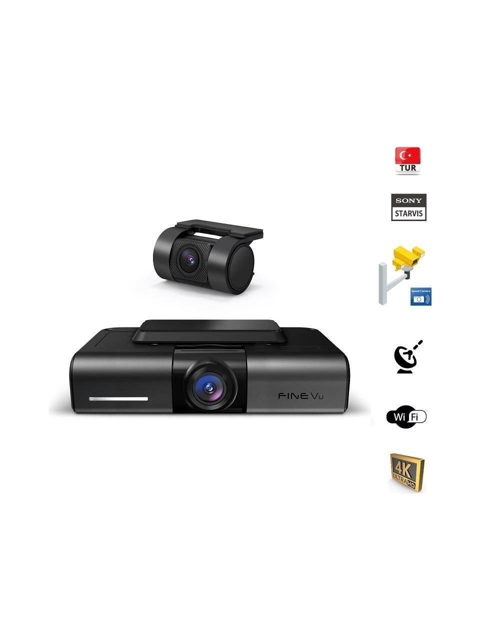Finevu GX4K UltraHd 4K 2ch Wi-Fi Türkçe 2 Kameralı Araç Kamerası
