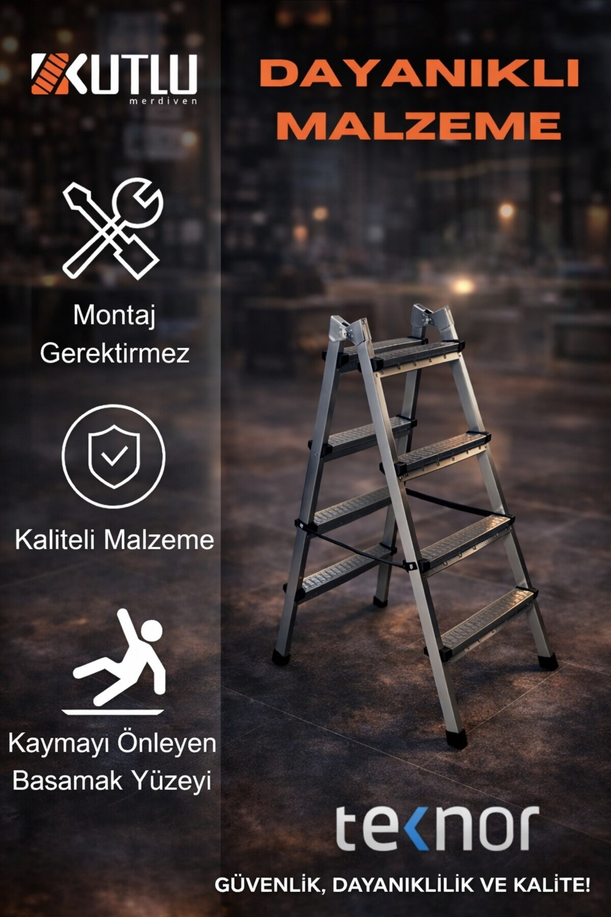 Reyo Kutlu Çift Taraflı Dayanıklı 4+4 Metal Basamaklı Katlanır Merdiven – Kaymaz Basamaklı Ev Tipi Portatif Merdiven