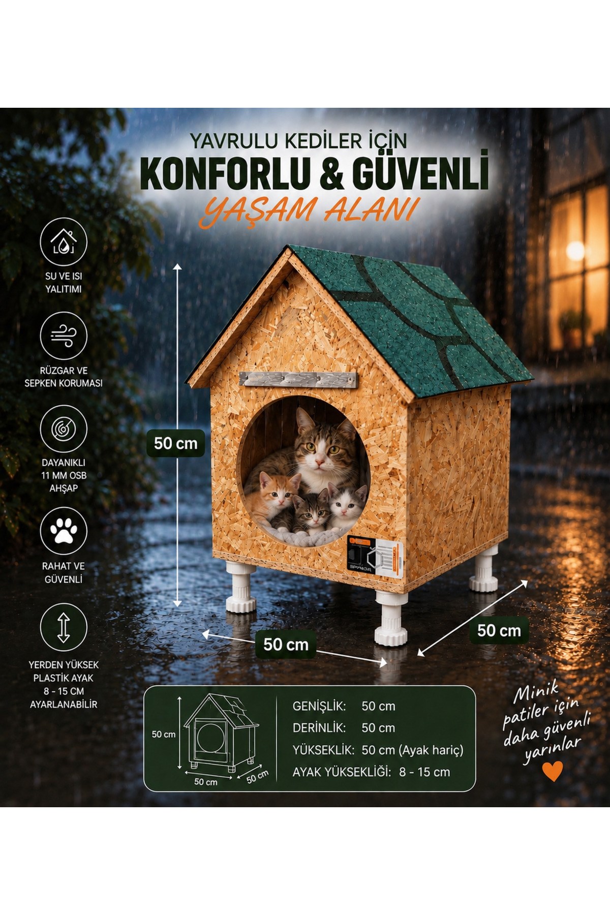 Narım Doğum Yapan Anne Kedi ve Yavruları için Kedi Barınağı, Kedi Doğum Evi, Su Yalıtımlı Rüzgar ve Soğuğa Dayanıklı Kedi Evi