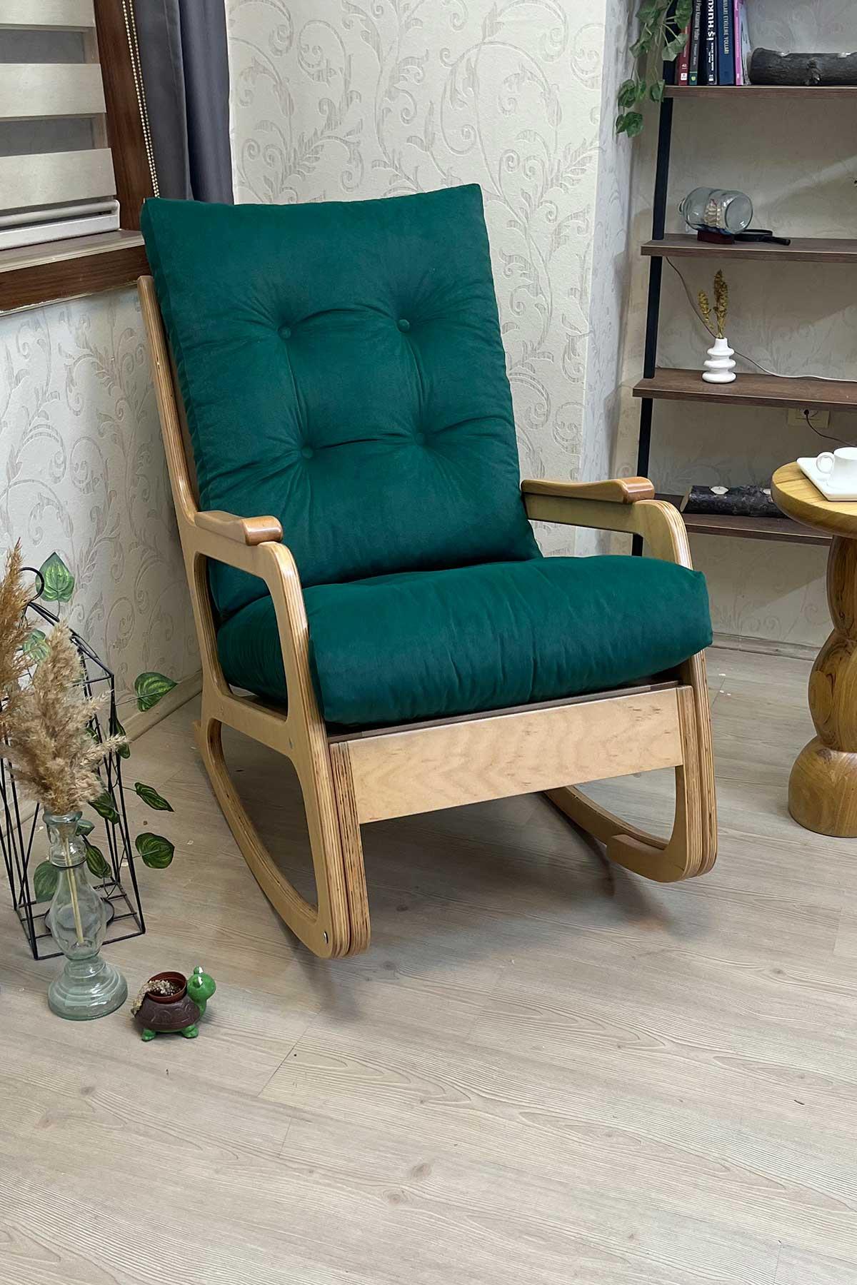 Asedia Kontes Naturel Zümrüt Yeşili Dolgu Minderli Sallanan Sandalye Dinlenme Koltuğu Baba Koltuğu
